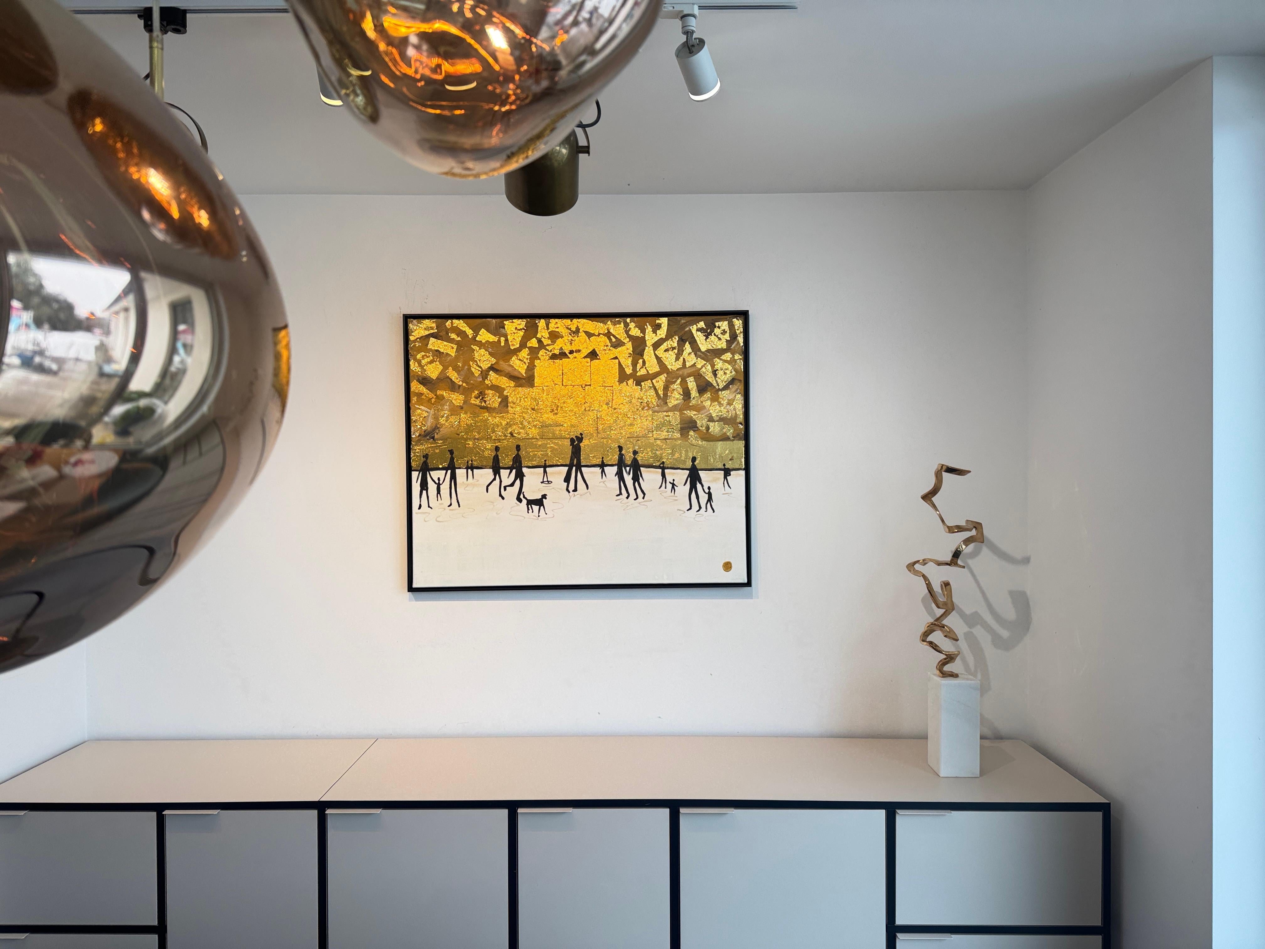 Wo sich unsere Schatten berühren - Blattgold Zeitgenössisches abstraktes Familiengemälde im Angebot 11