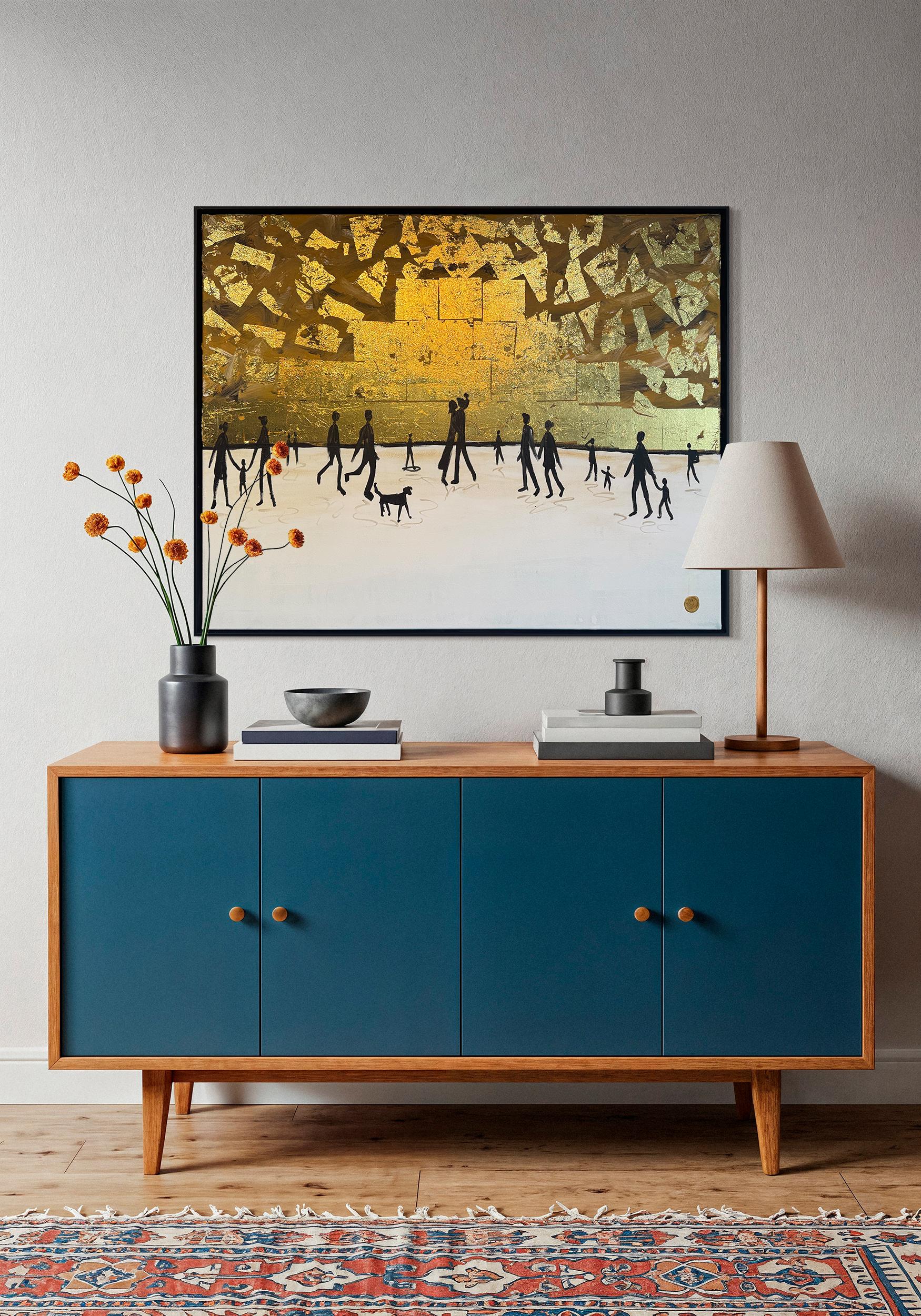 Wo sich unsere Schatten berühren - Blattgold Zeitgenössisches abstraktes Familiengemälde im Angebot 12