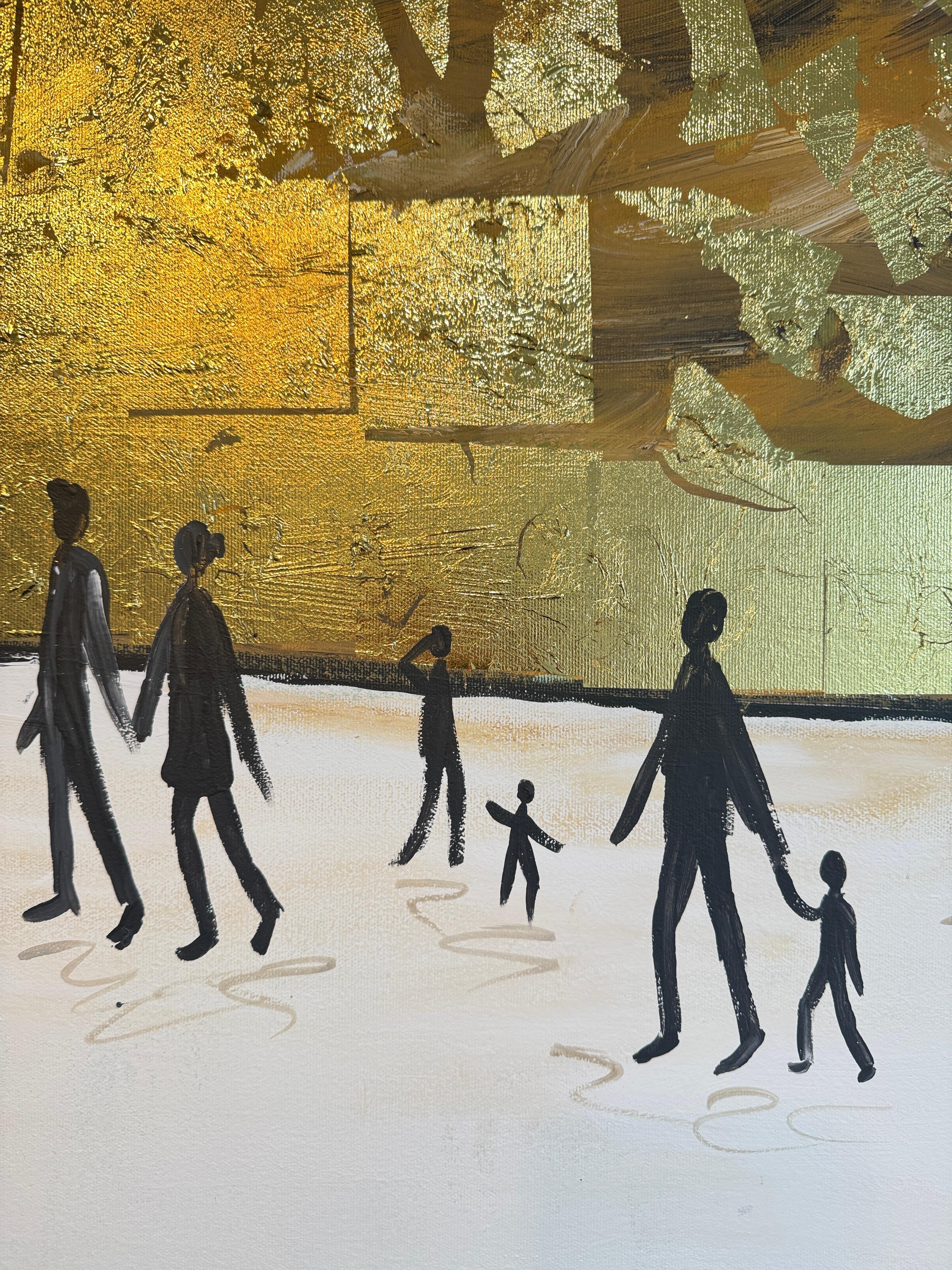 Wo sich unsere Schatten berühren - Blattgold Zeitgenössisches abstraktes Familiengemälde im Angebot 2