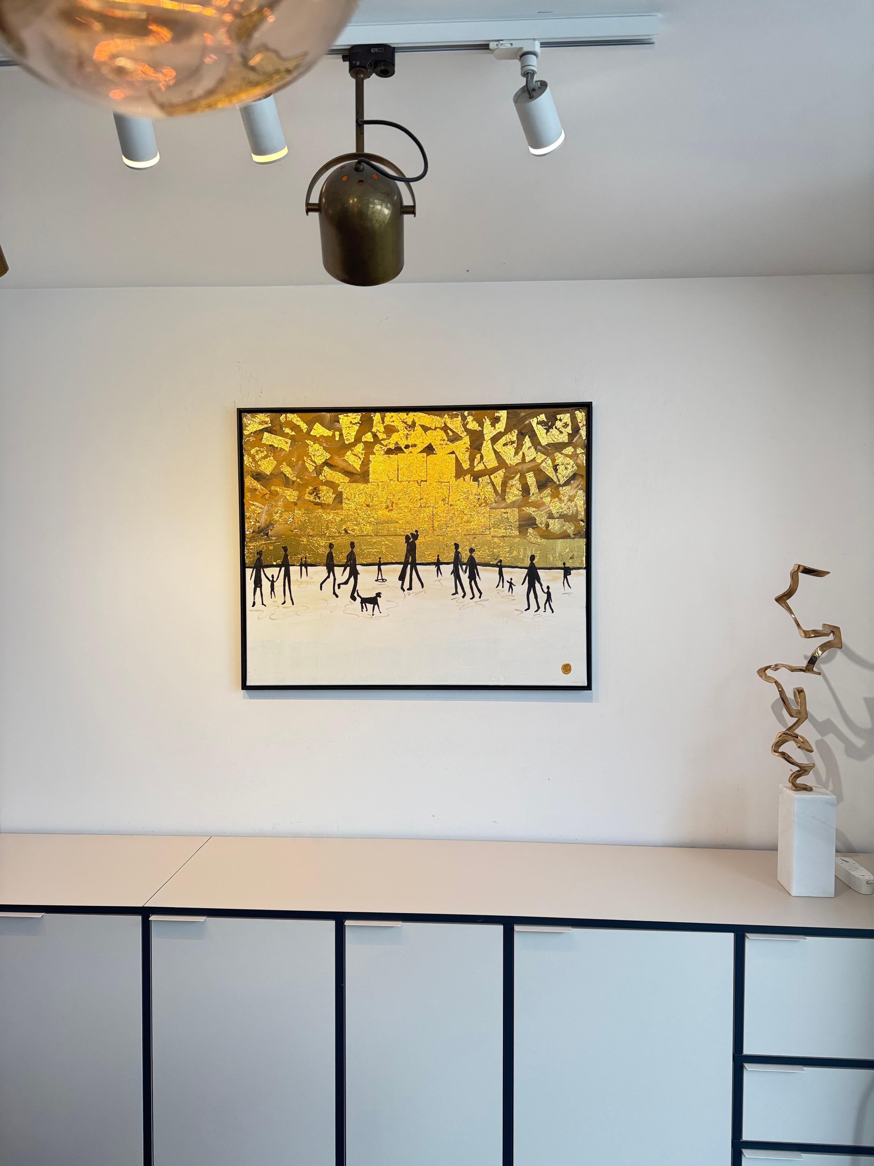 Wo sich unsere Schatten berühren - Blattgold Zeitgenössisches abstraktes Familiengemälde im Angebot 3