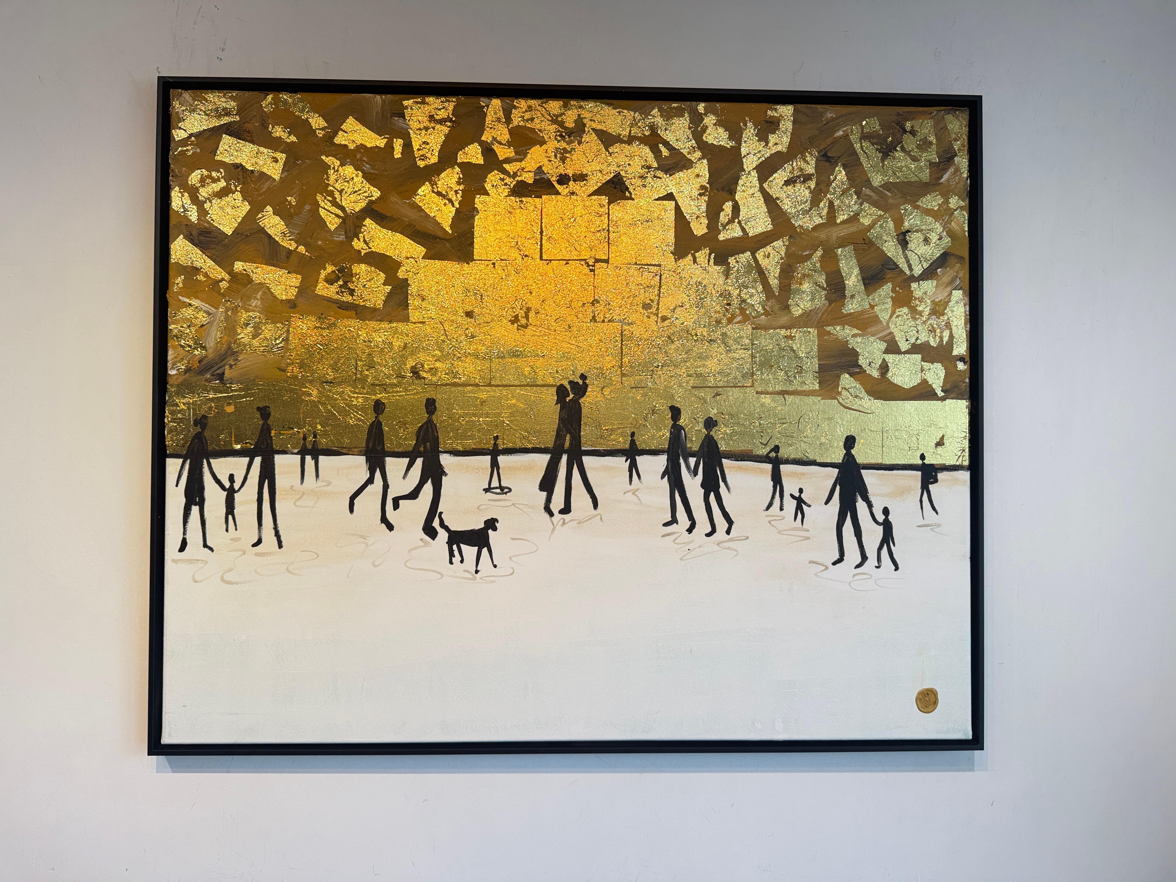 Wo sich unsere Schatten berühren - Blattgold Zeitgenössisches abstraktes Familiengemälde im Angebot 4