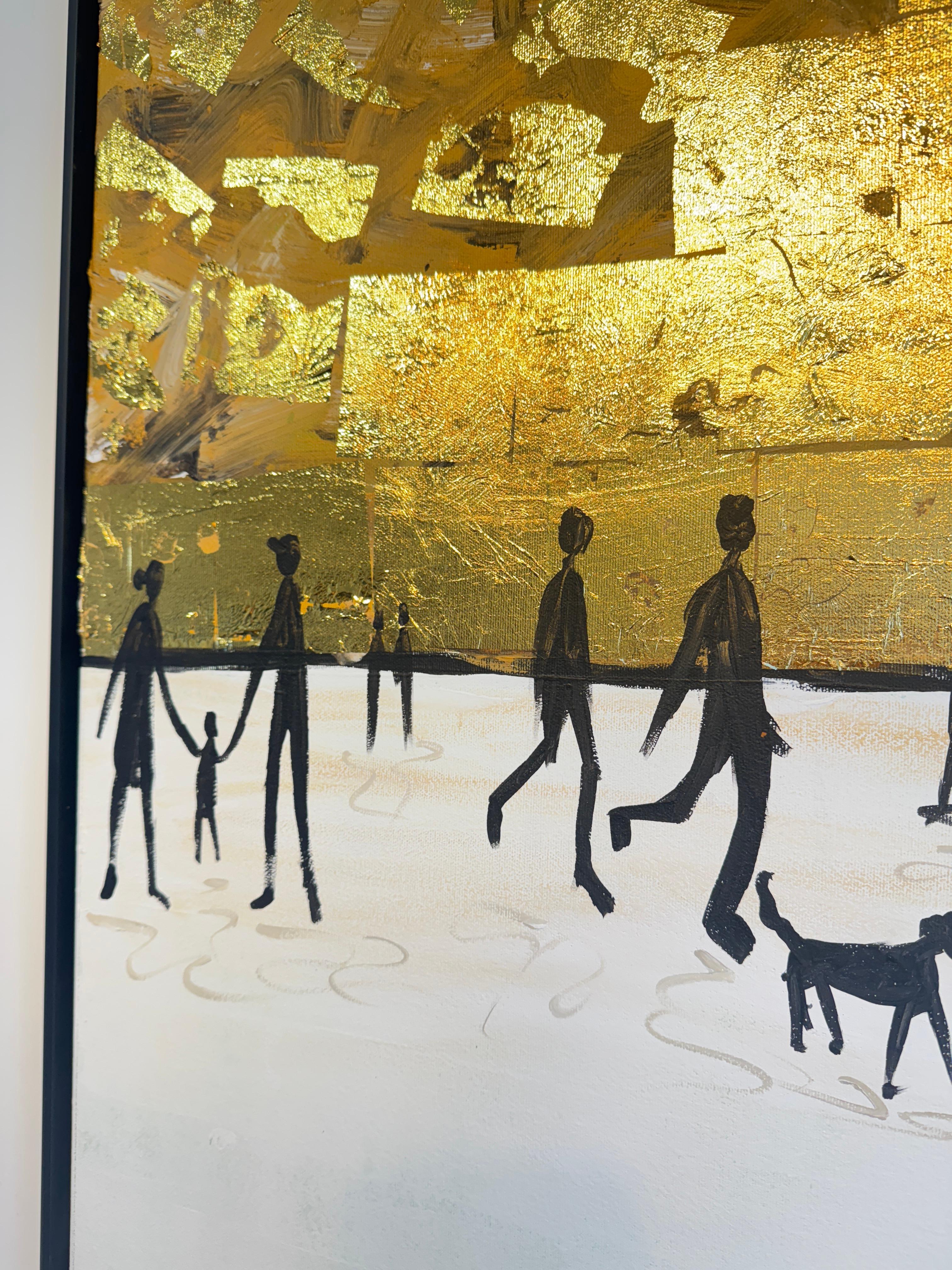 Wo sich unsere Schatten berühren - Blattgold Zeitgenössisches abstraktes Familiengemälde im Angebot 5