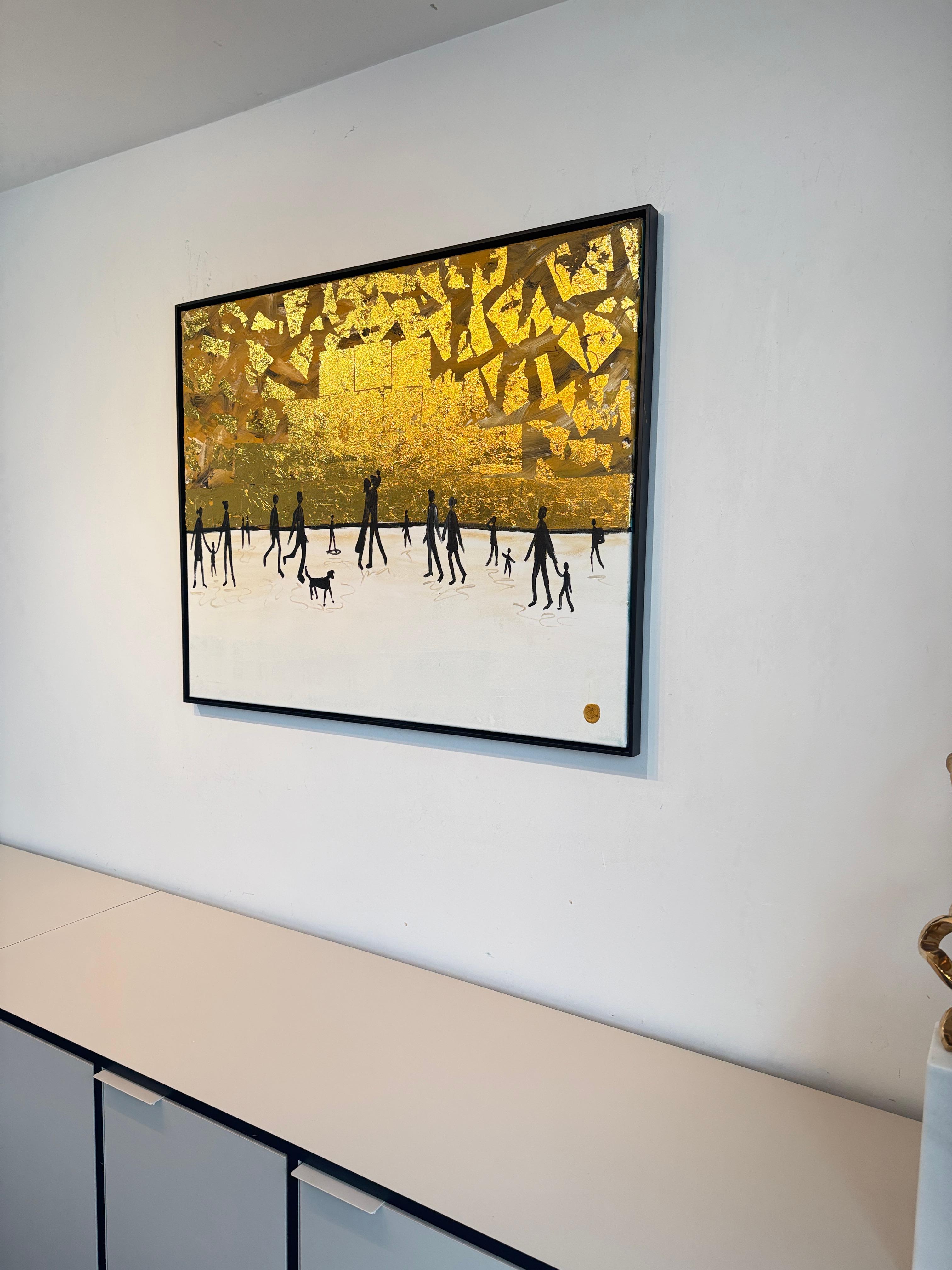 Wo sich unsere Schatten berühren - Blattgold Zeitgenössisches abstraktes Familiengemälde im Angebot 6