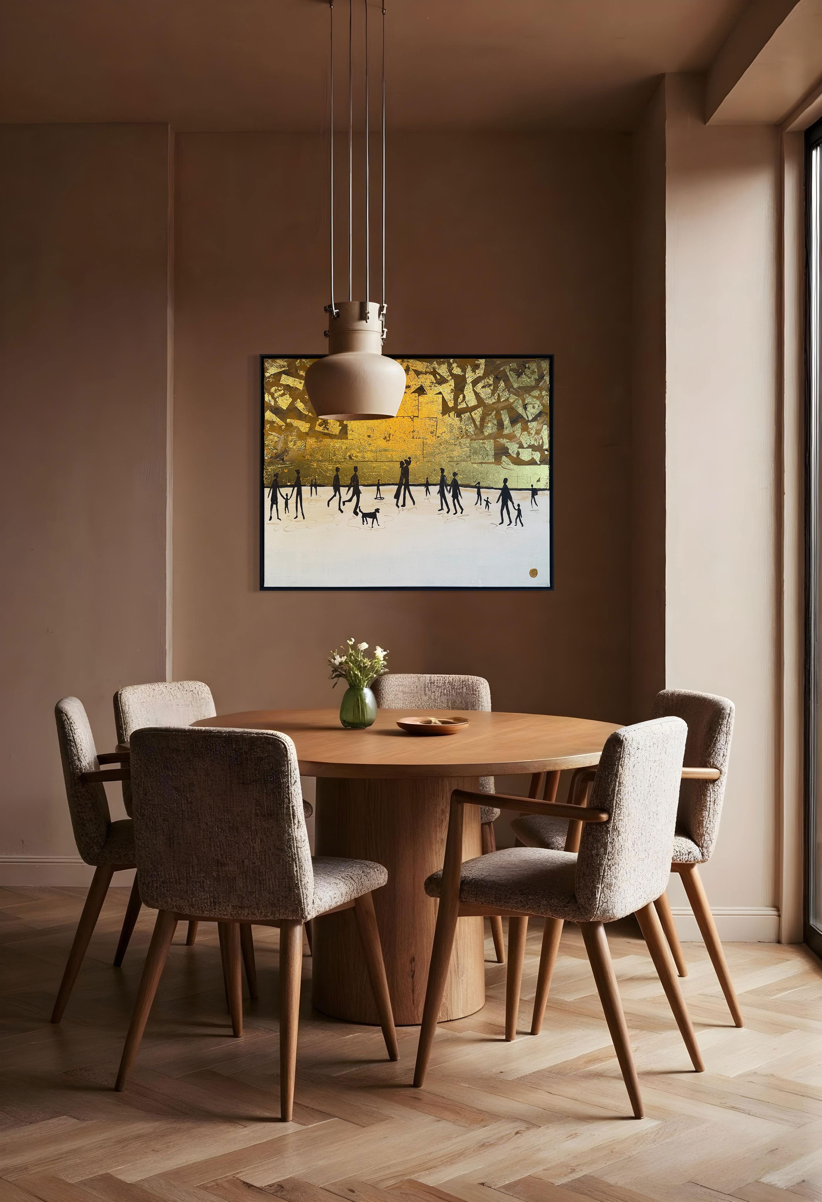 Wo sich unsere Schatten berühren - Blattgold Zeitgenössisches abstraktes Familiengemälde im Angebot 7