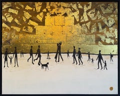 Where our shadows touch - Gold Leaf Contemporary abstract family painting