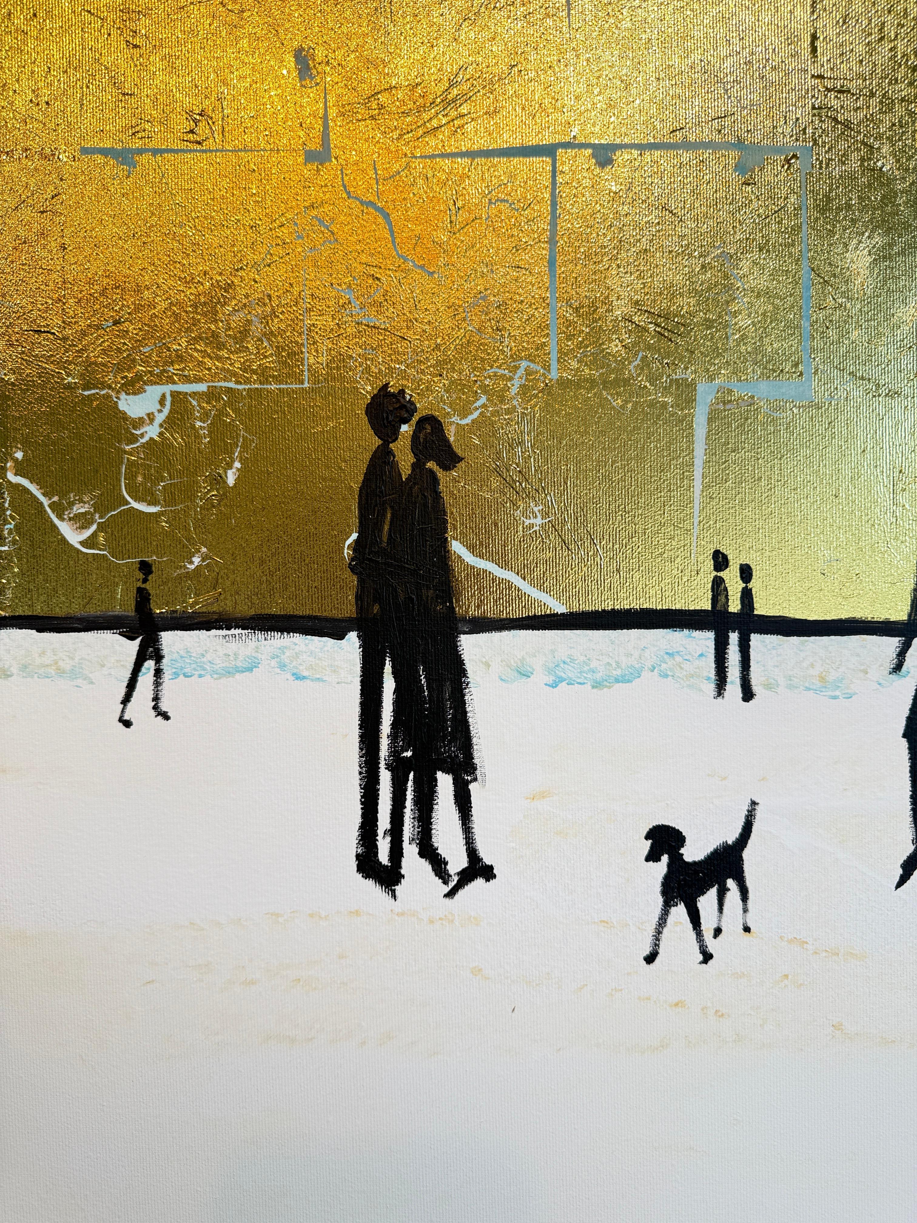 Where the day gently carries us home - Gold Leaf Contemporary abstract painting For Sale 9
