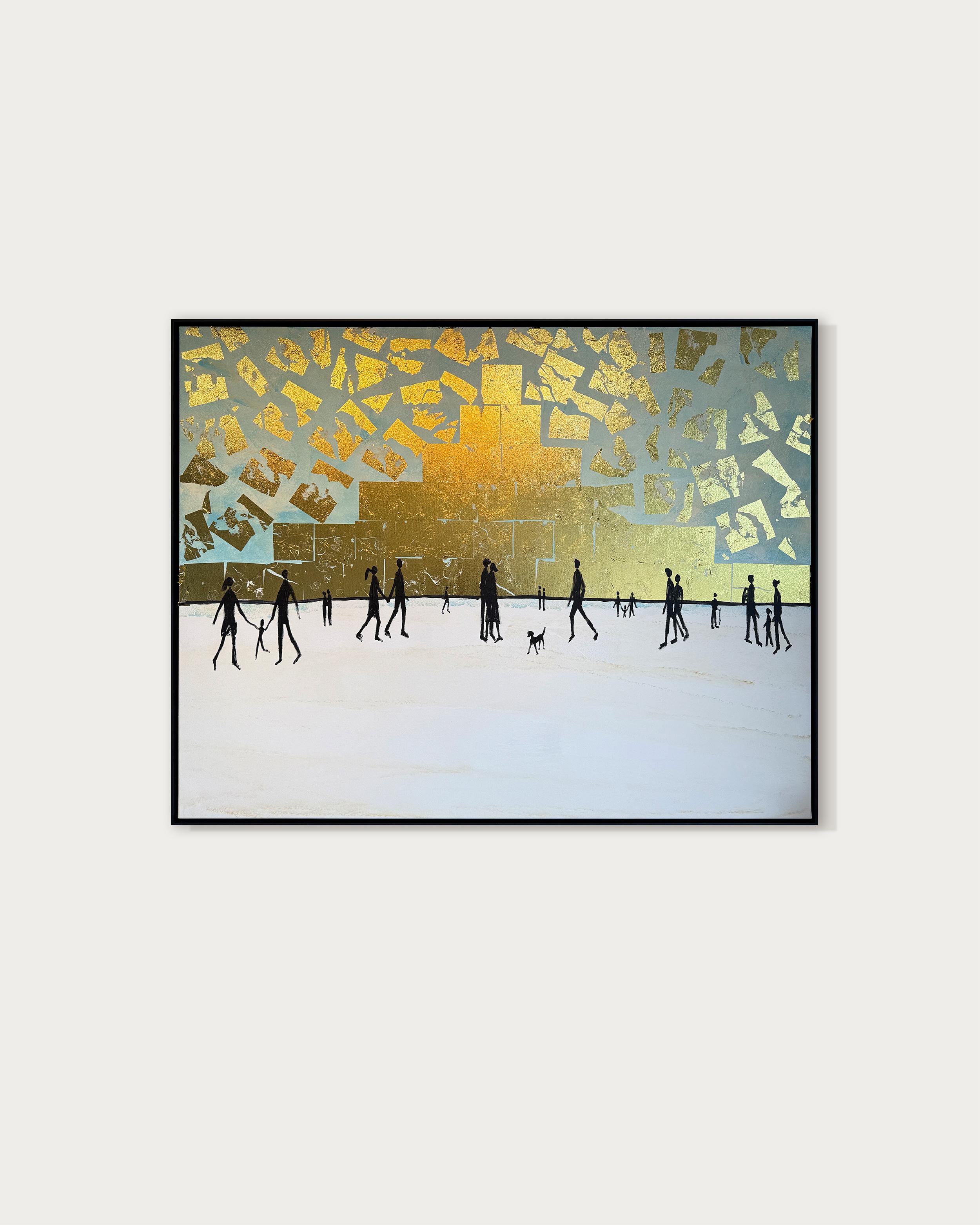 Katharina Hormel creates minimalistic landscape paintings featuring everyday scenes of life. Her art often portrays people engaged in their daily activities, such as taking a leisurely walk in the park, cycling, playing football, or even