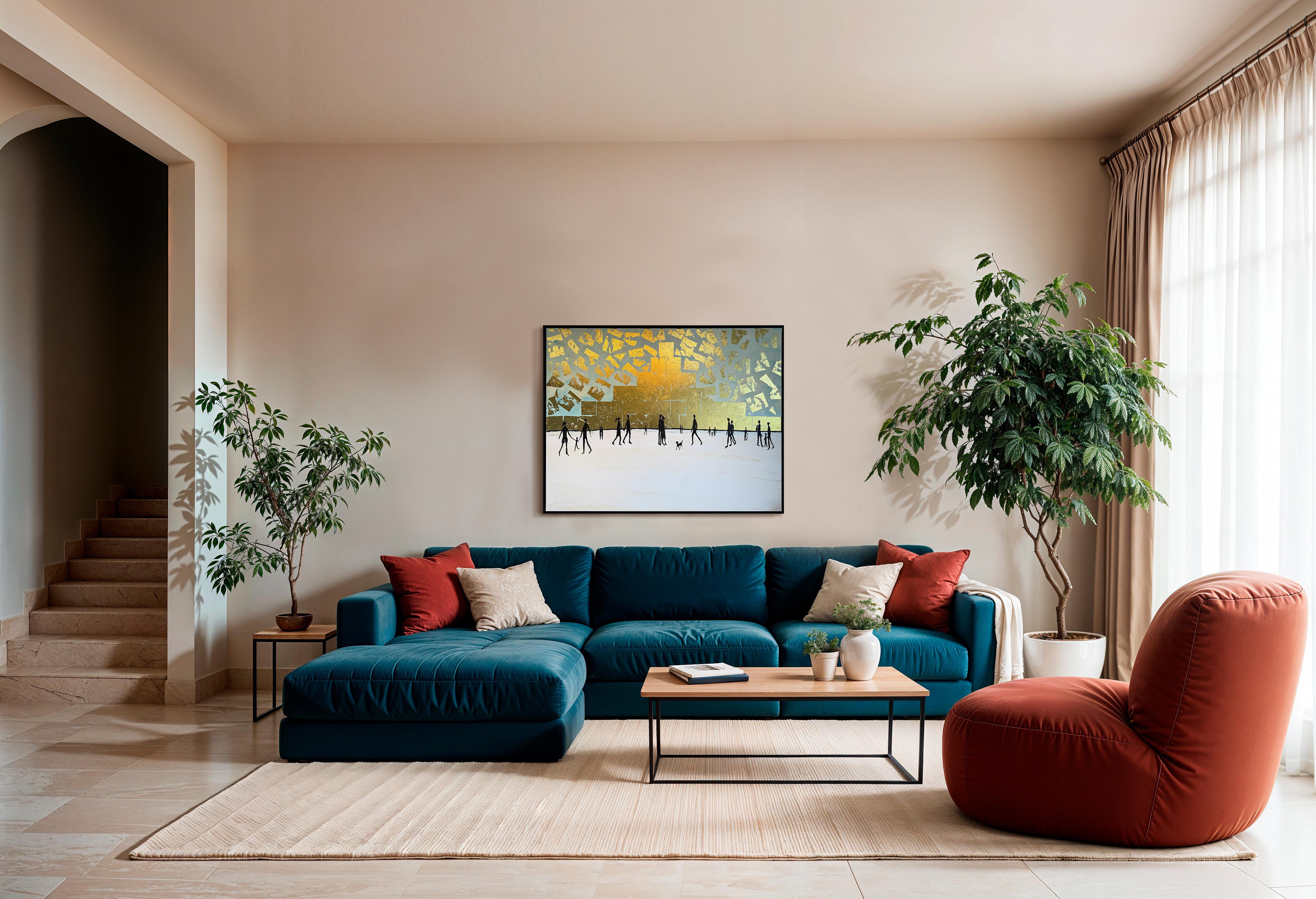 Where the day gently carries us home - Gold Leaf Contemporary abstract painting For Sale 1