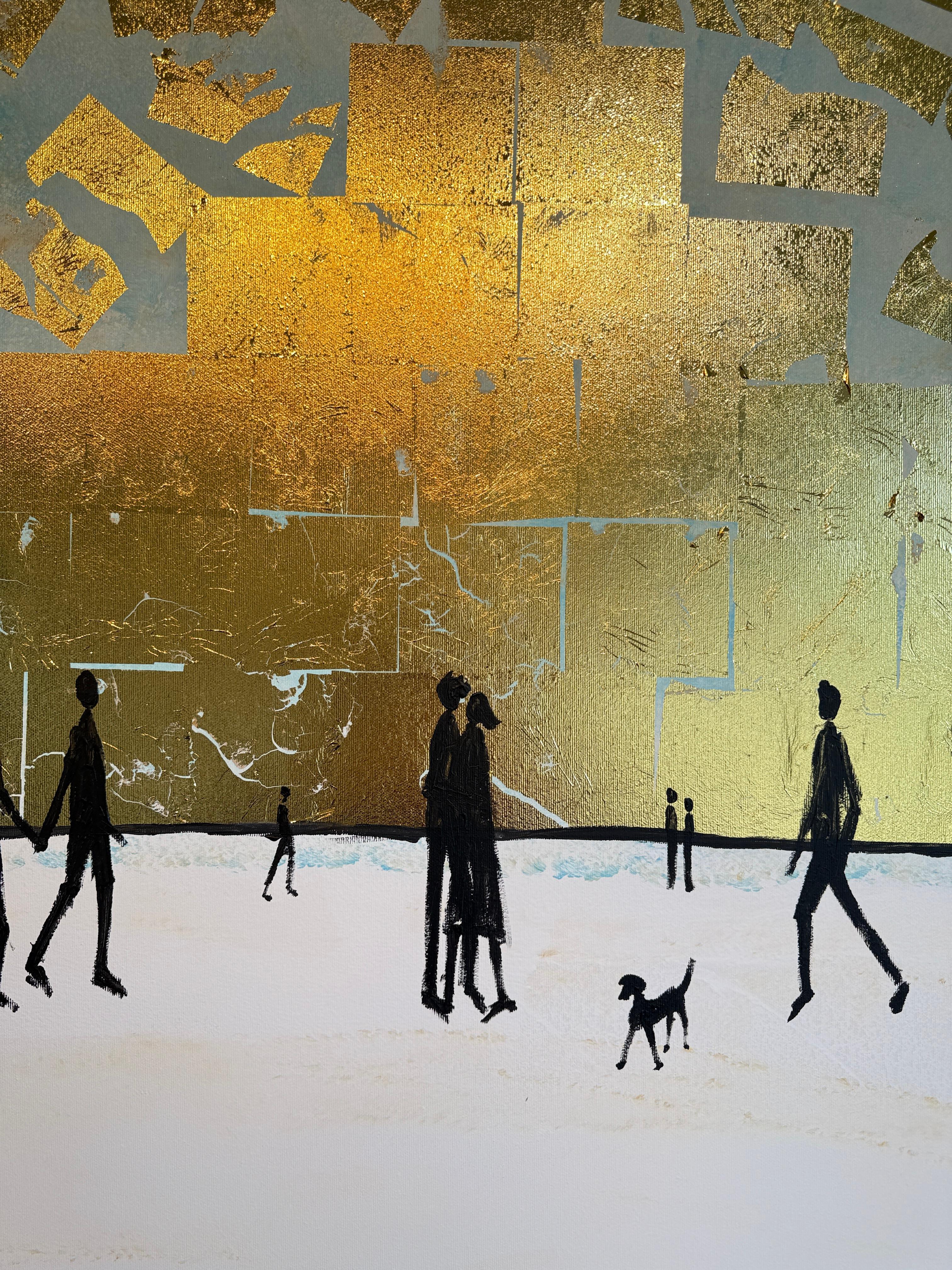 Where the day gently carries us home - Gold Leaf Contemporary abstract painting For Sale 2