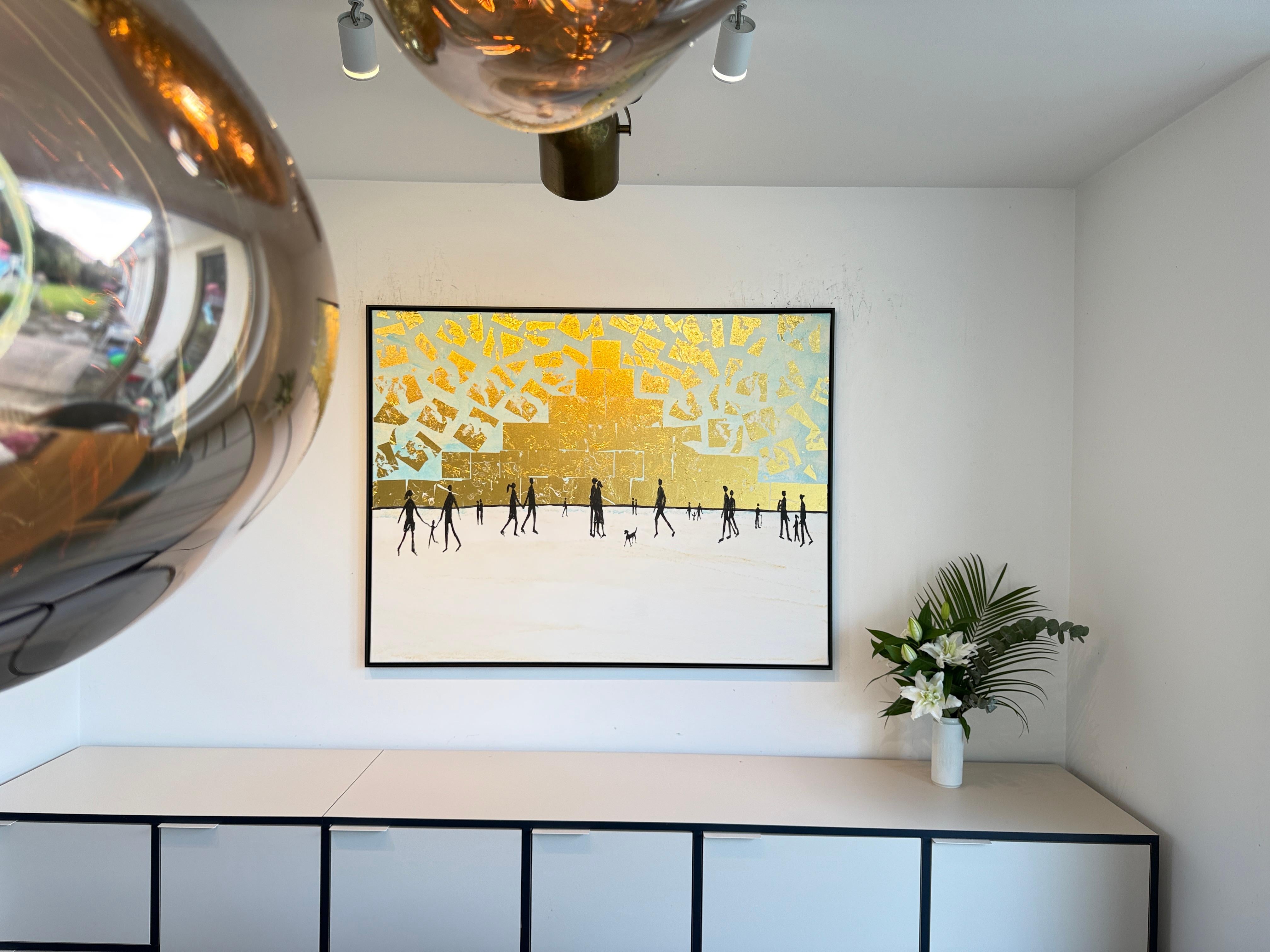 Where the day gently carries us home - Gold Leaf Contemporary abstract painting For Sale 3