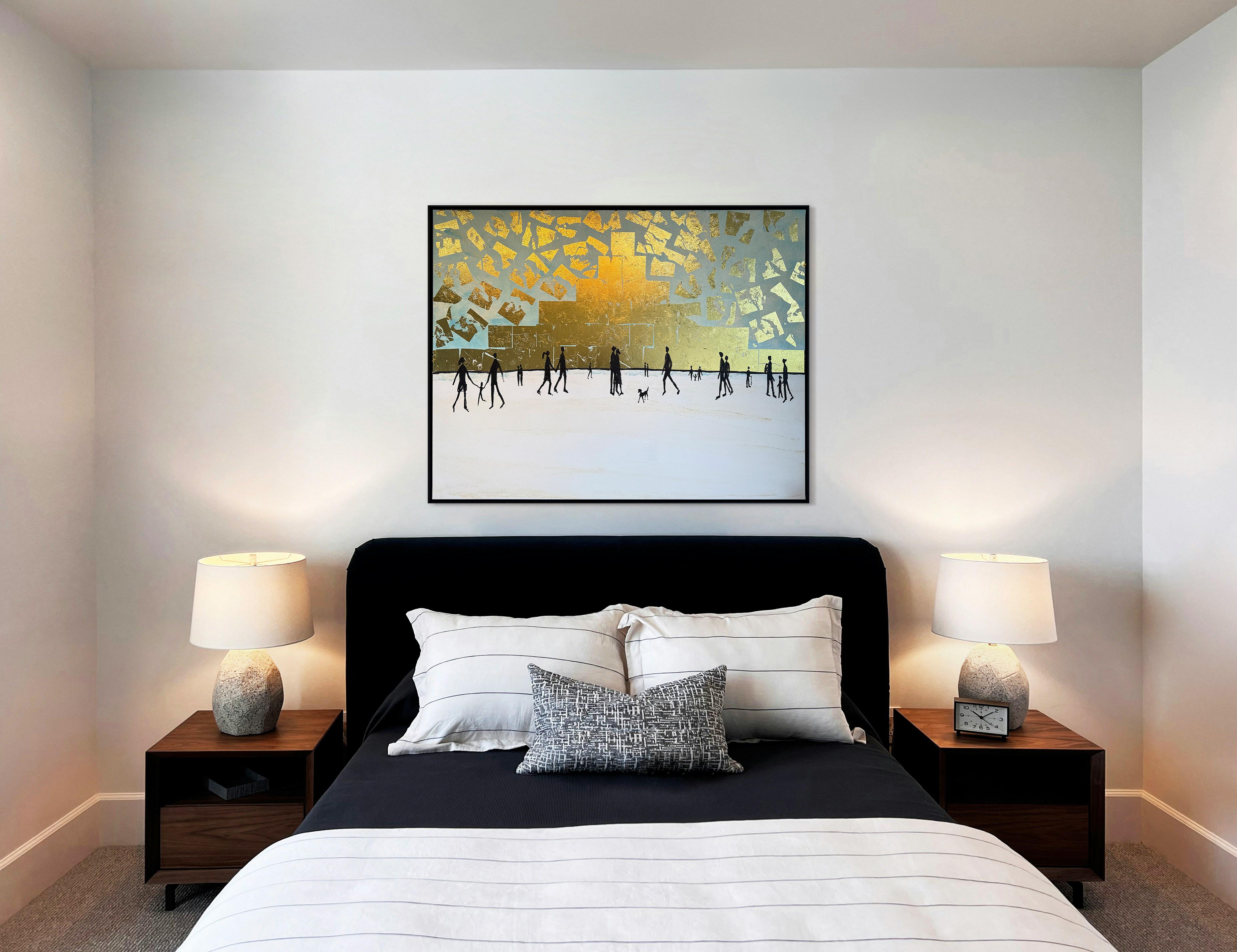 Where the day gently carries us home - Gold Leaf Contemporary abstract painting For Sale 4