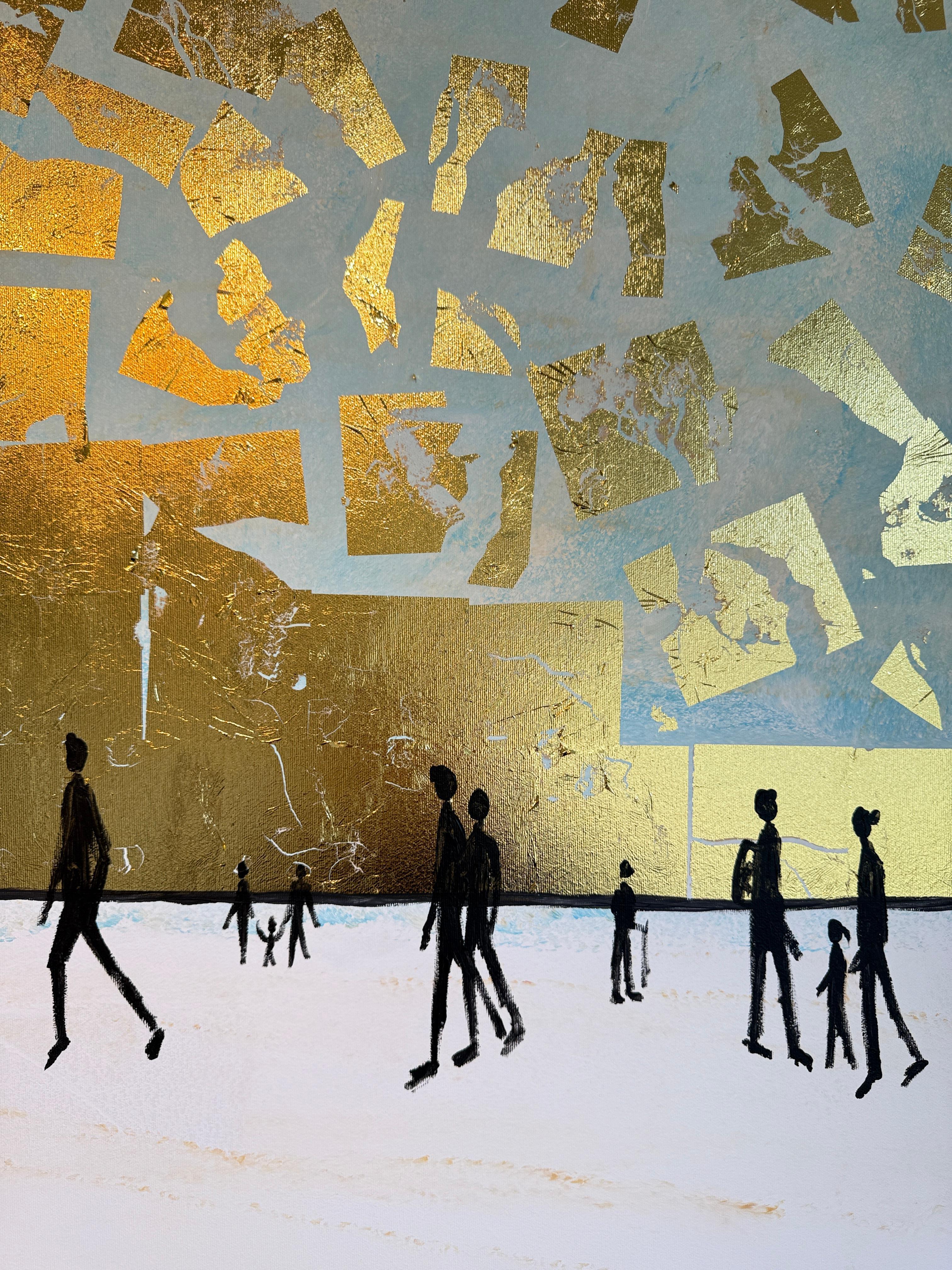 Where the day gently carries us home - Gold Leaf Contemporary abstract painting For Sale 5