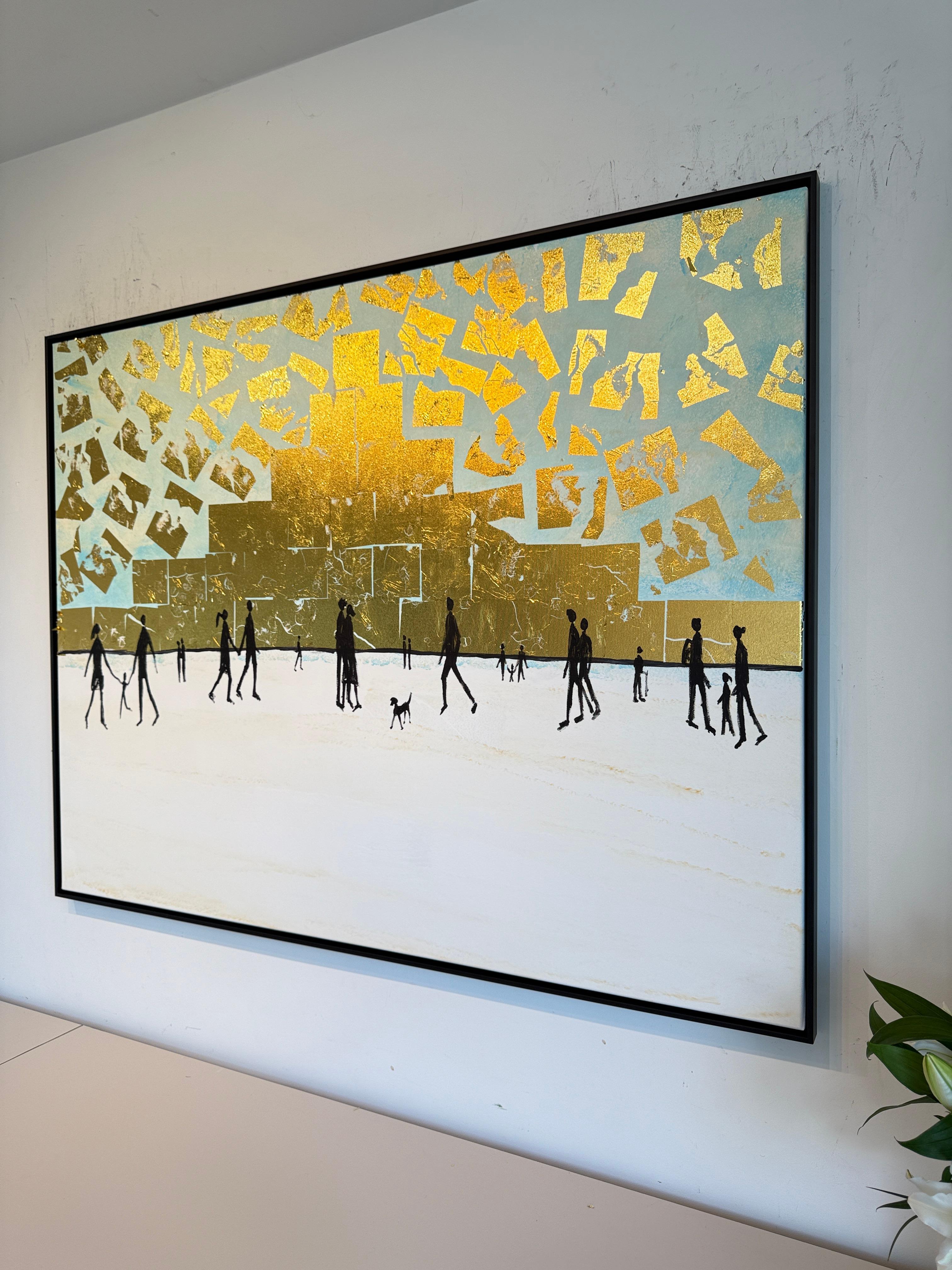 Where the day gently carries us home - Gold Leaf Contemporary abstract painting For Sale 6