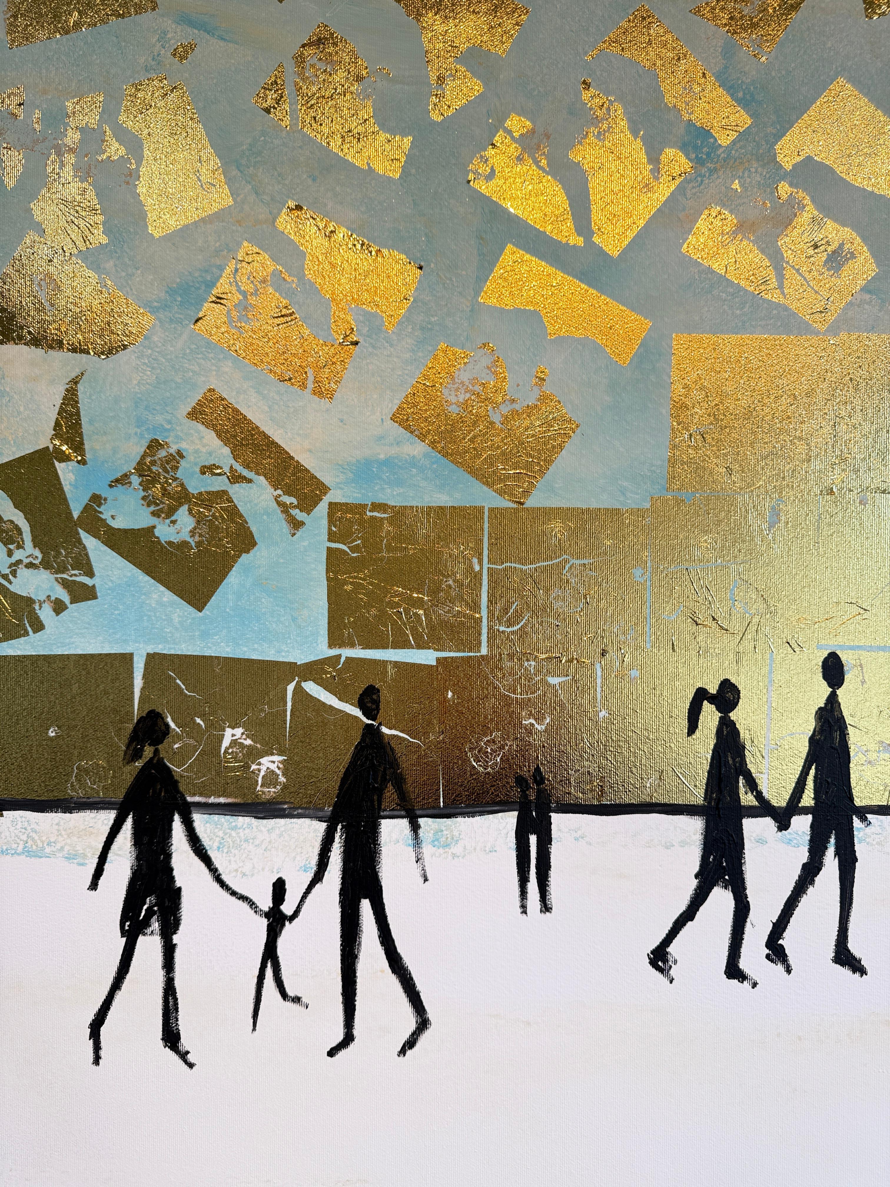 Where the day gently carries us home - Gold Leaf Contemporary abstract painting For Sale 7