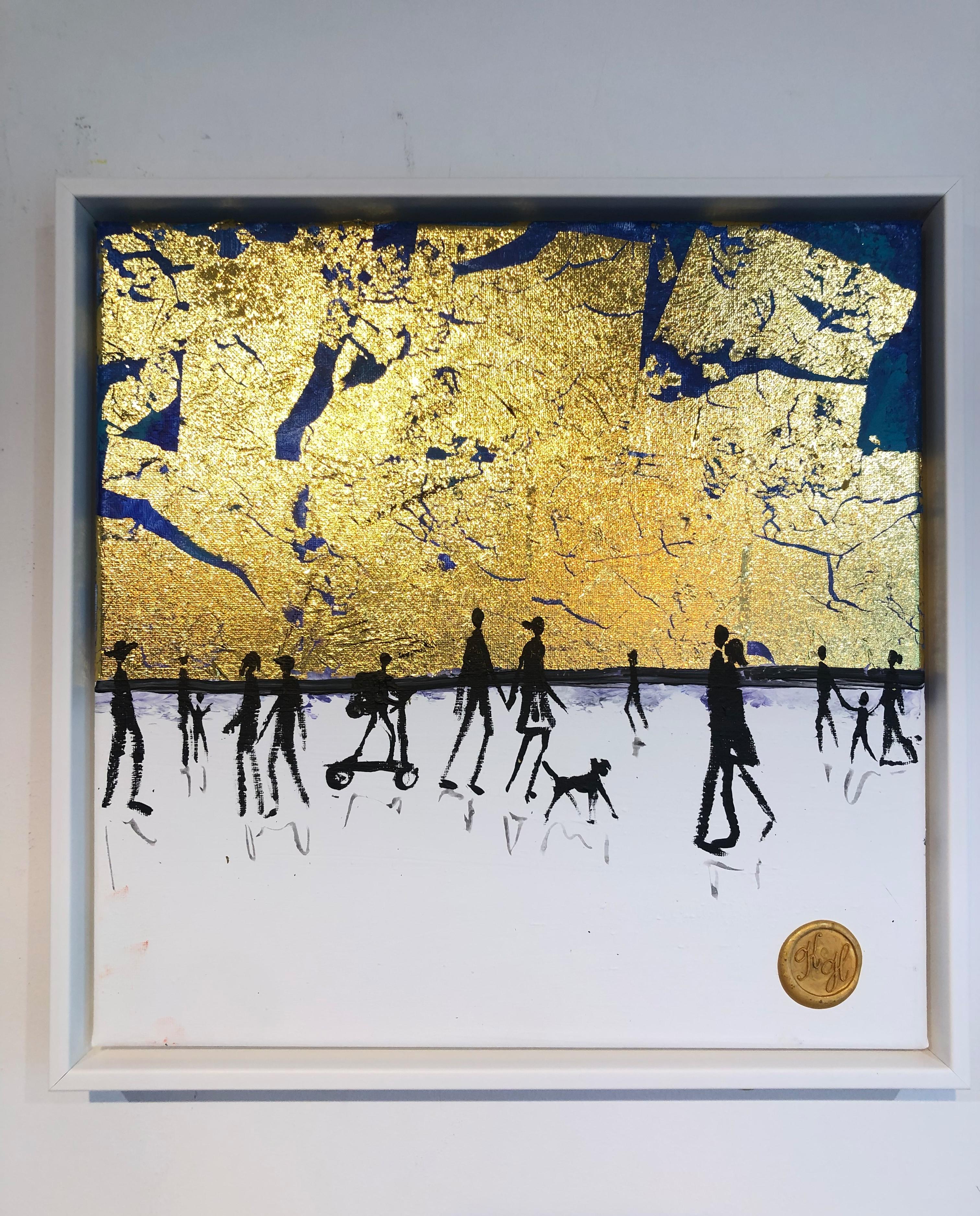 Chuchotements d'amour - Feuille d'or Peinture familiale abstraite contemporaine - Painting de Katharina Hormel