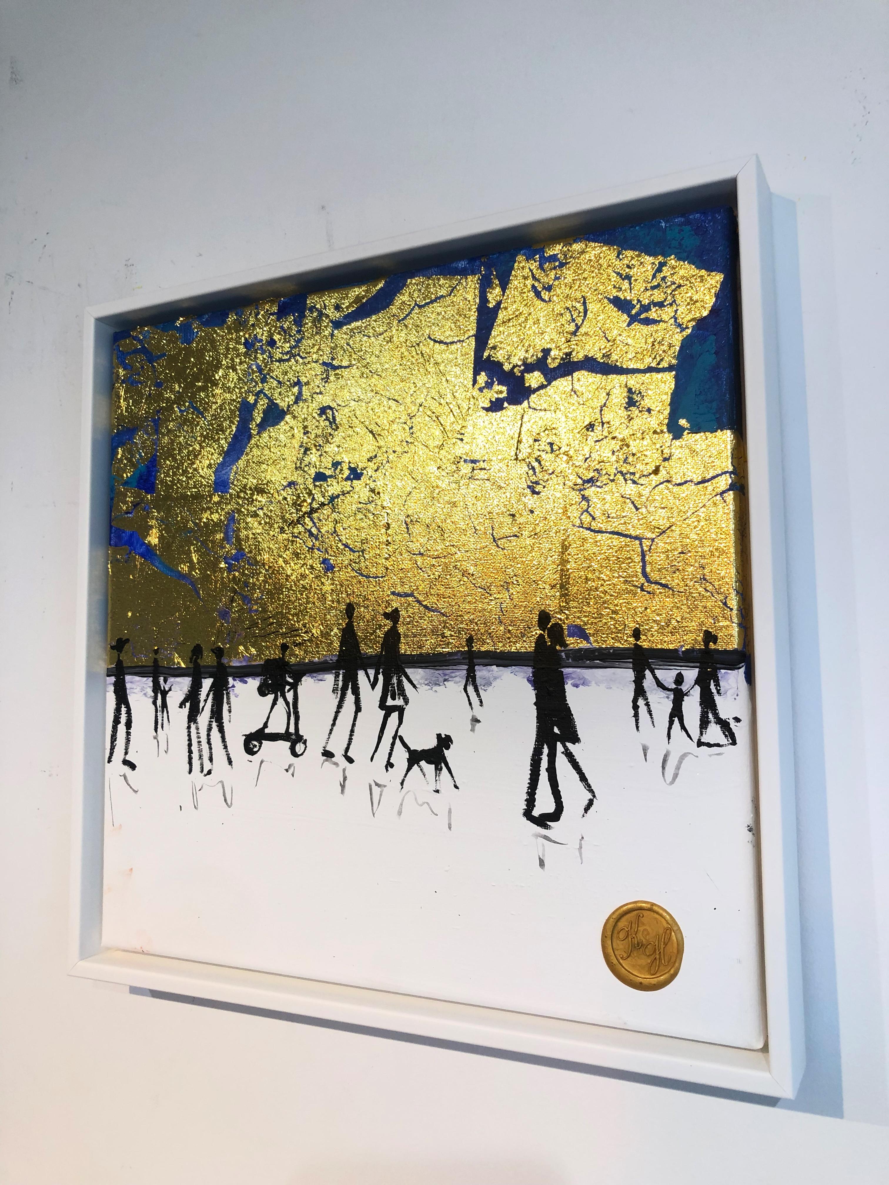 Chuchotements d'amour - Feuille d'or Peinture familiale abstraite contemporaine en vente 2