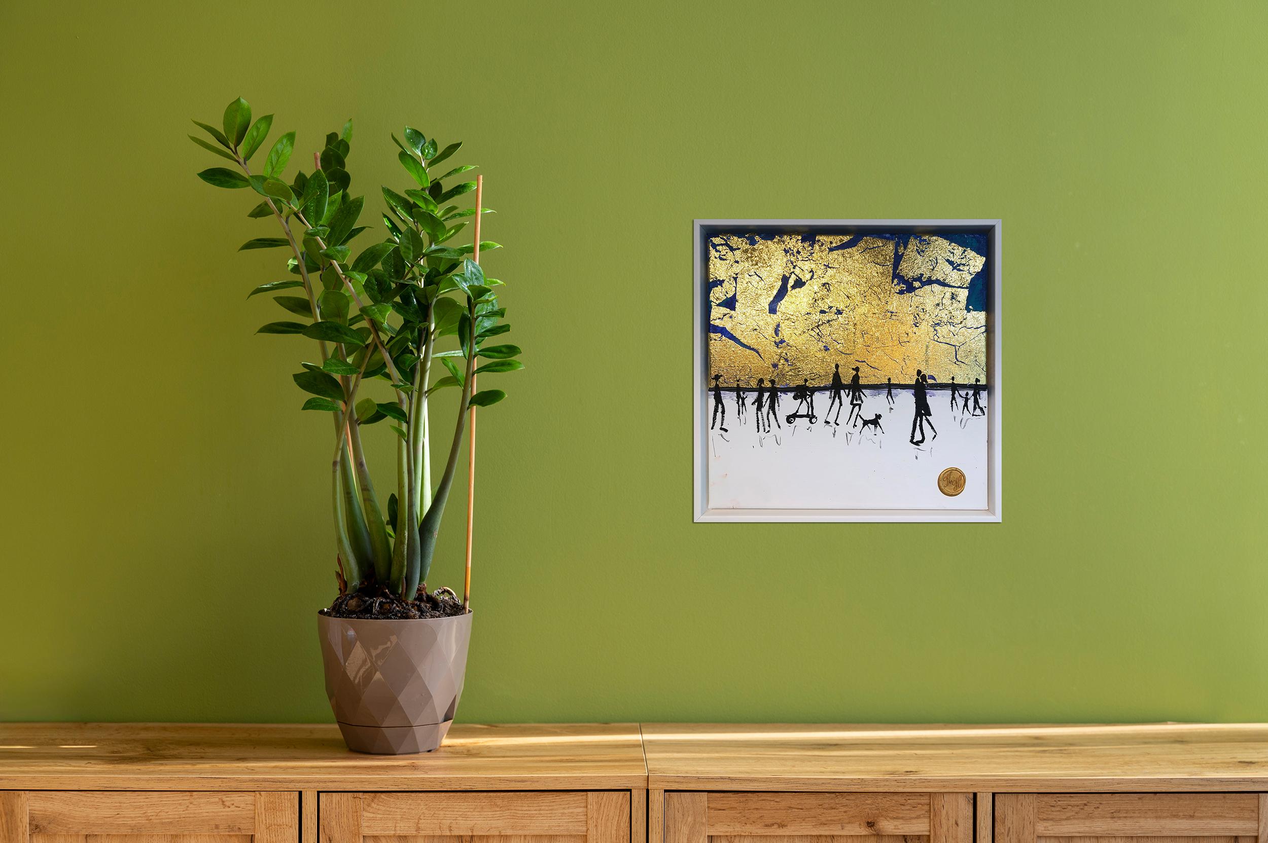 Chuchotements d'amour - Feuille d'or Peinture familiale abstraite contemporaine en vente 3
