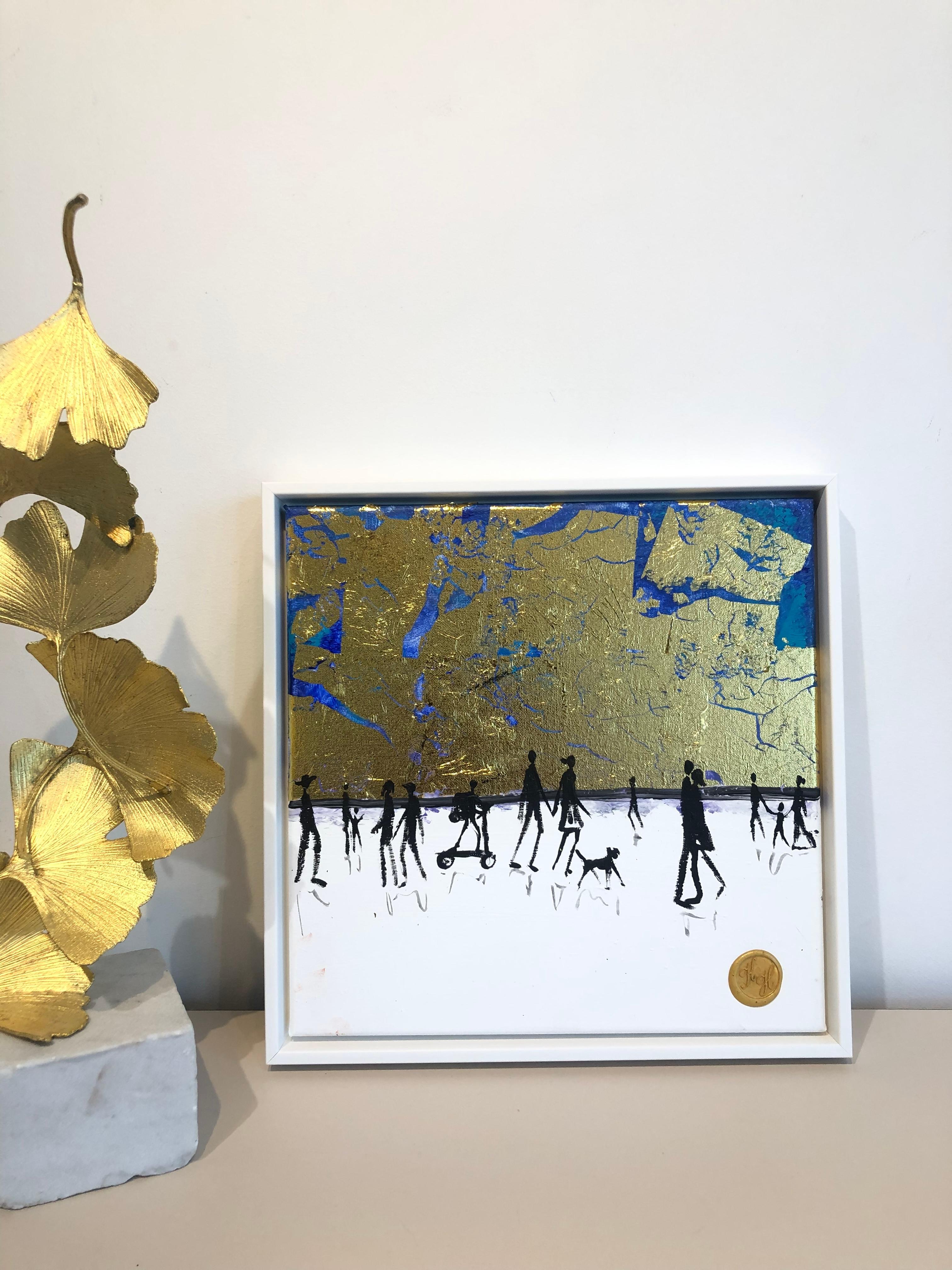 Chuchotements d'amour - Feuille d'or Peinture familiale abstraite contemporaine en vente 4