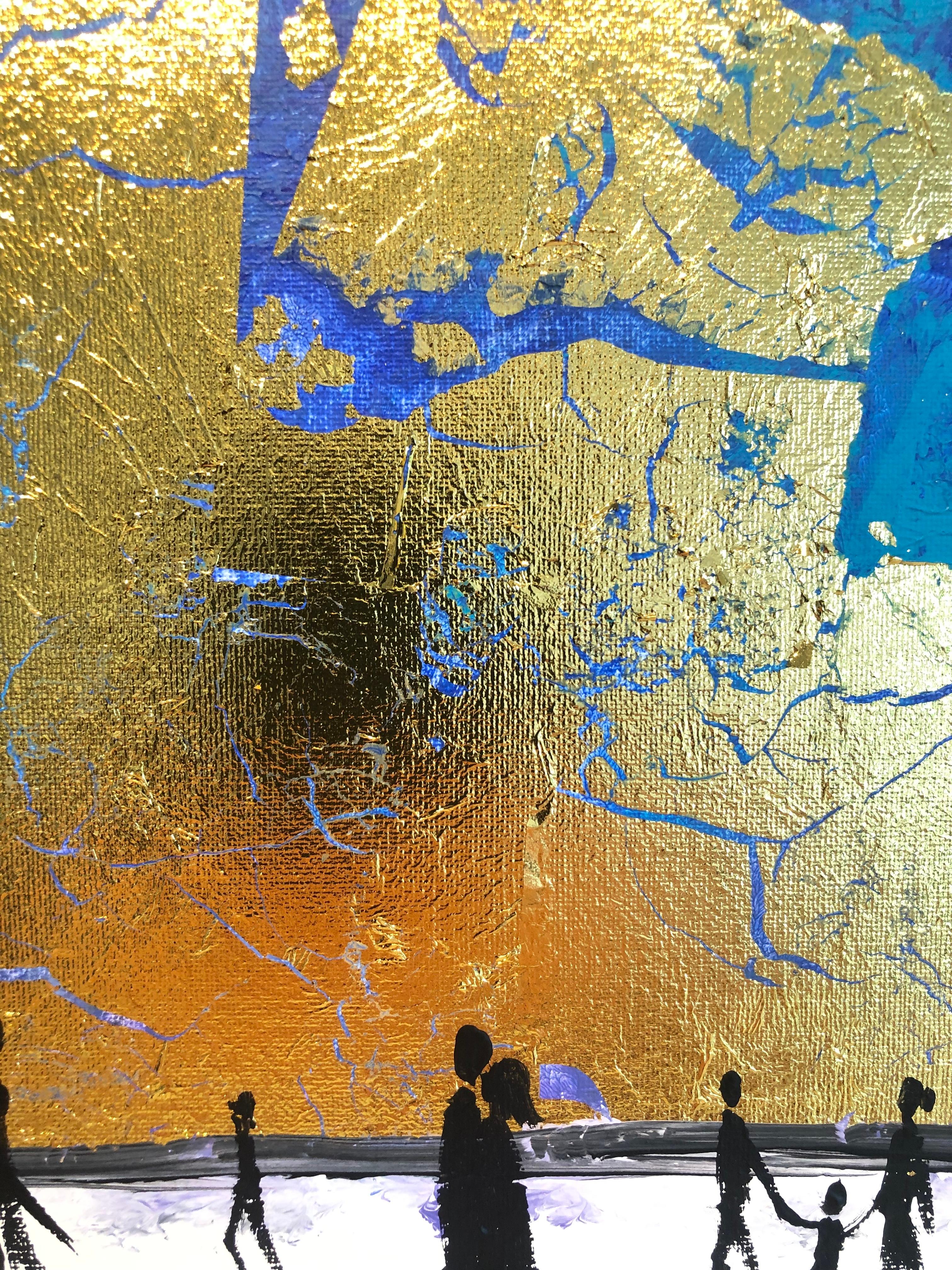 Chuchotements d'amour - Feuille d'or Peinture familiale abstraite contemporaine en vente 5