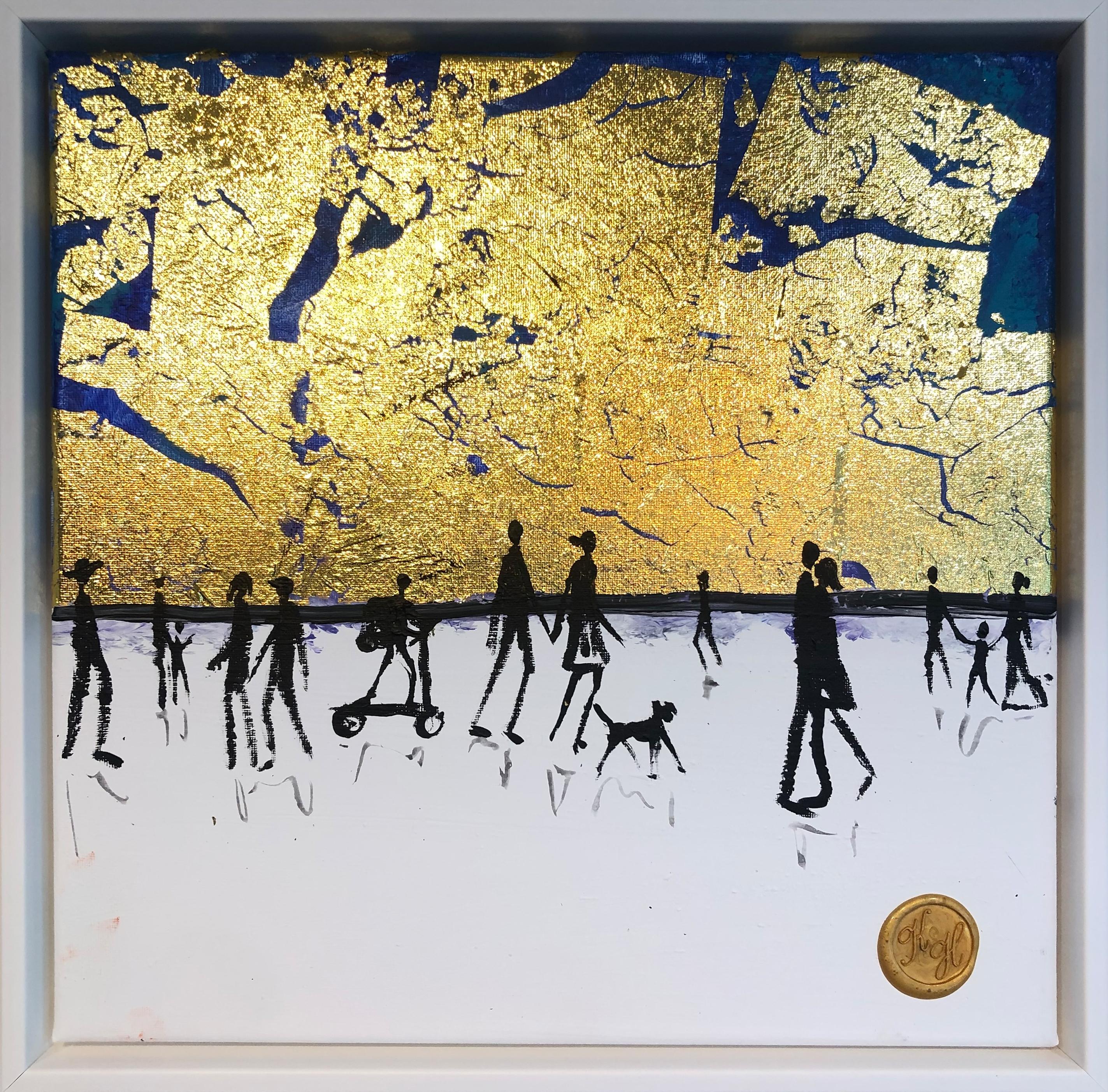 Abstract Painting Katharina Hormel - Chuchotements d'amour - Feuille d'or Peinture familiale abstraite contemporaine