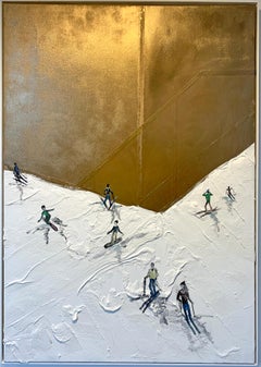 Winter Fun by K. Hormel - Gold Contemporary abstract Oil painting