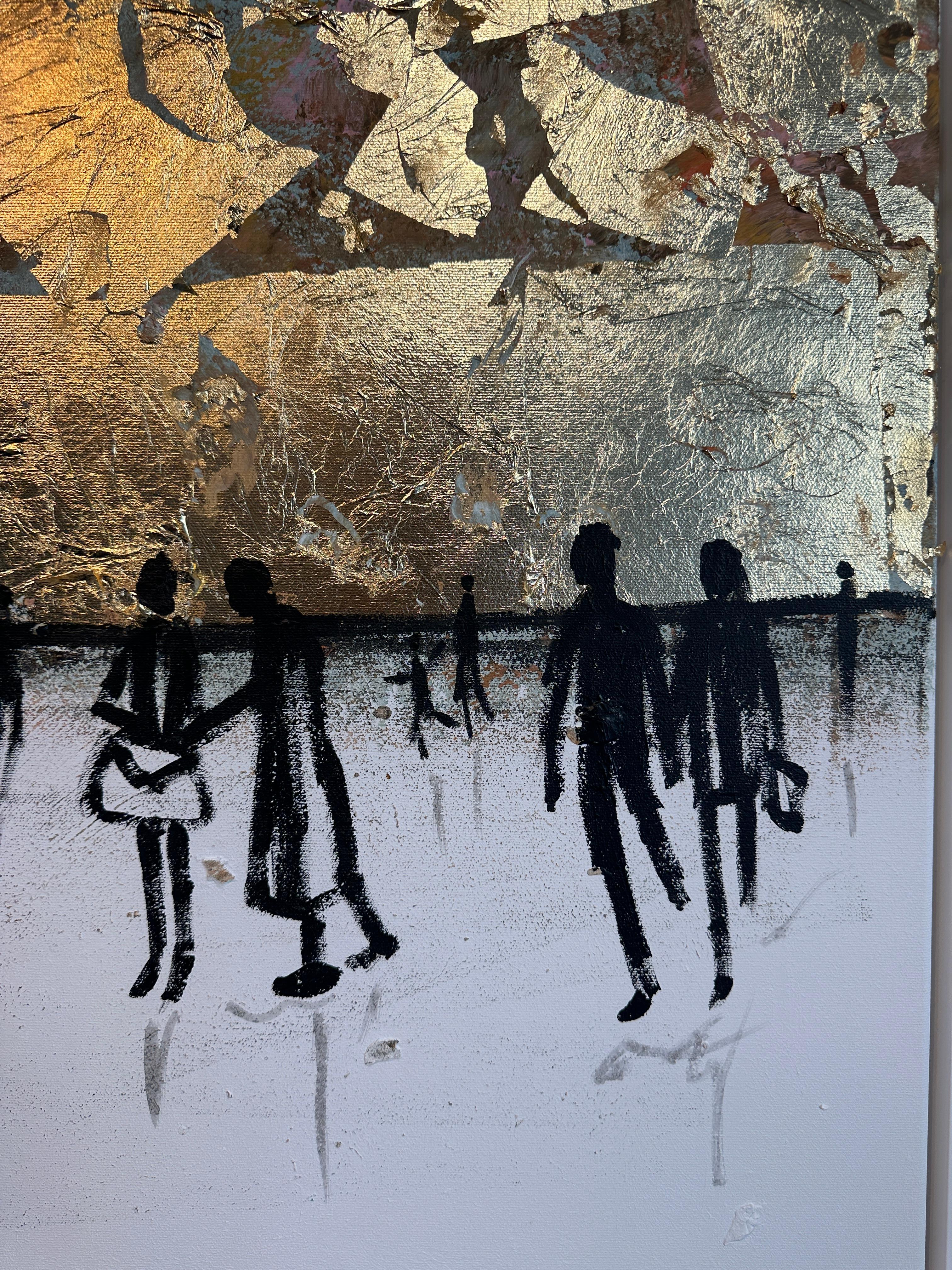 Contigo a mi lado -  Hoja de oro Cuadro familiar abstracto contemporáneo en venta 7