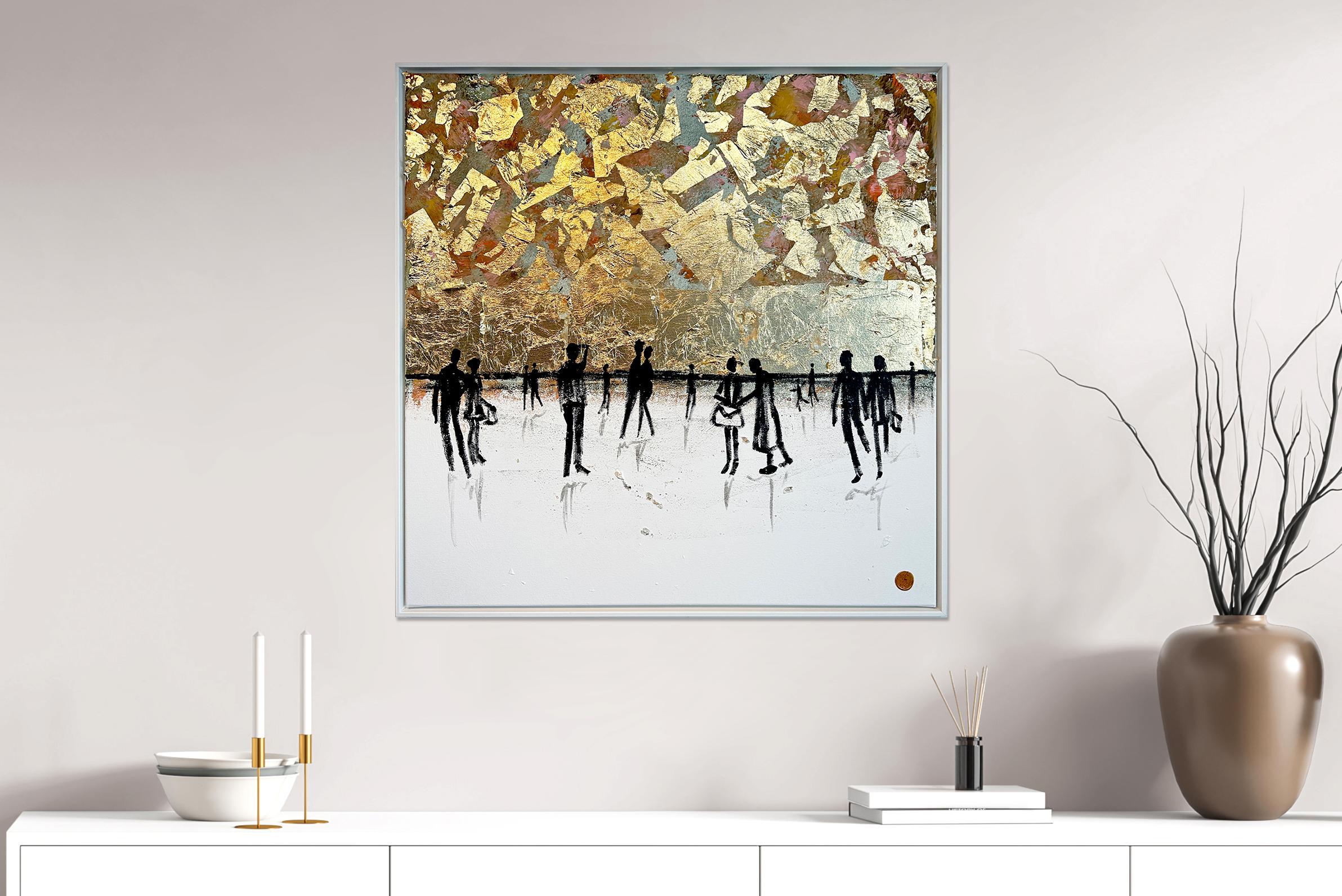 Contigo a mi lado -  Hoja de oro Cuadro familiar abstracto contemporáneo en venta 8