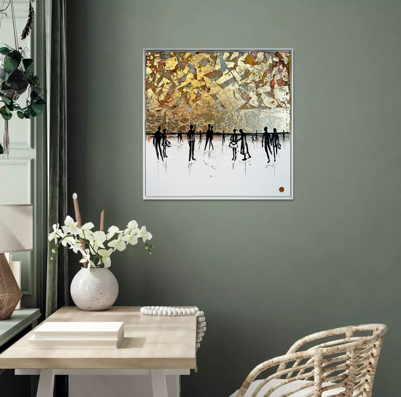 Contigo a mi lado -  Hoja de oro Cuadro familiar abstracto contemporáneo - Abstract Painting Oro de Katharina Hormel