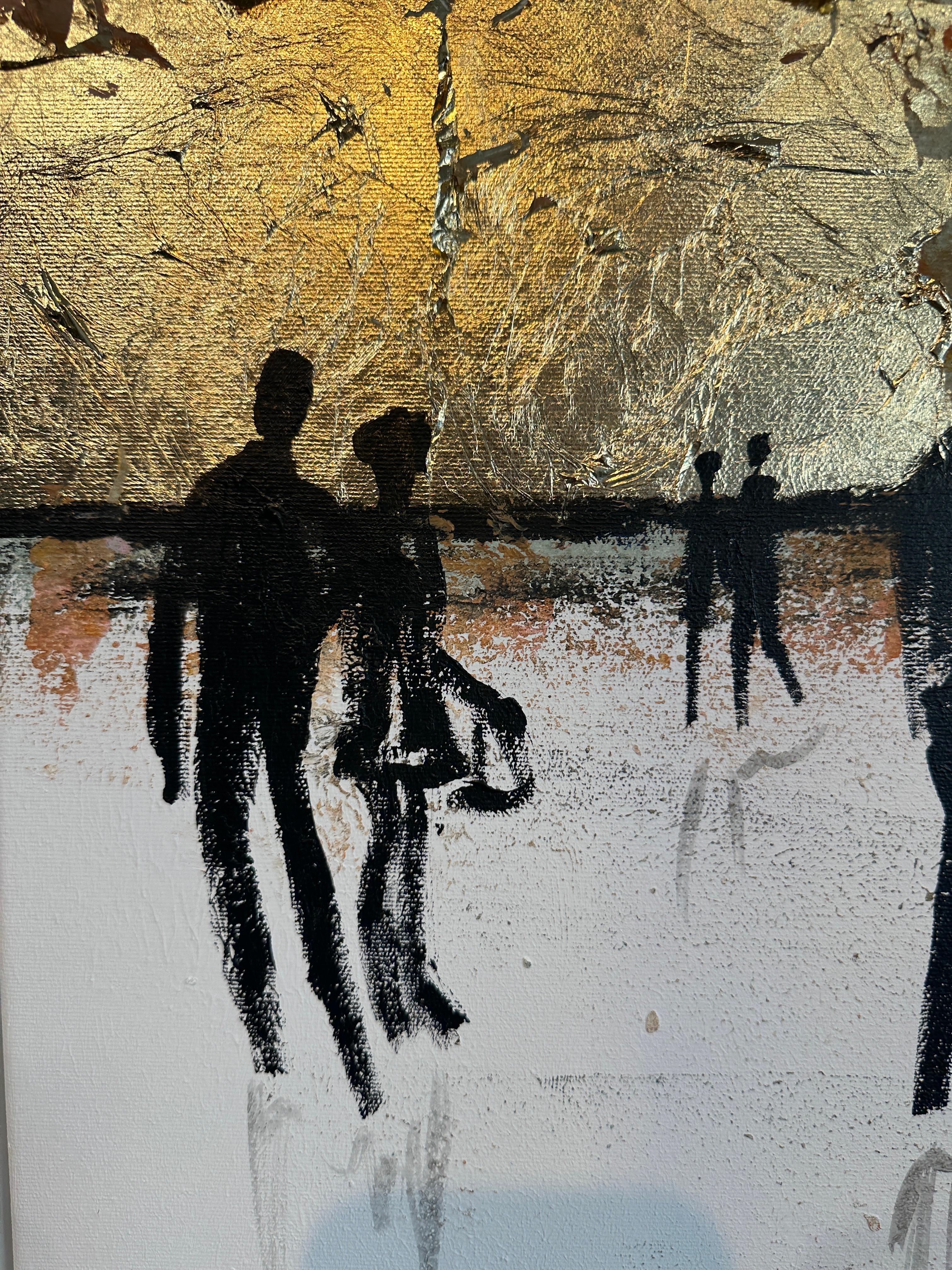 With you by my Side -  Gold Leaf Contemporary abstract family painting For Sale 2