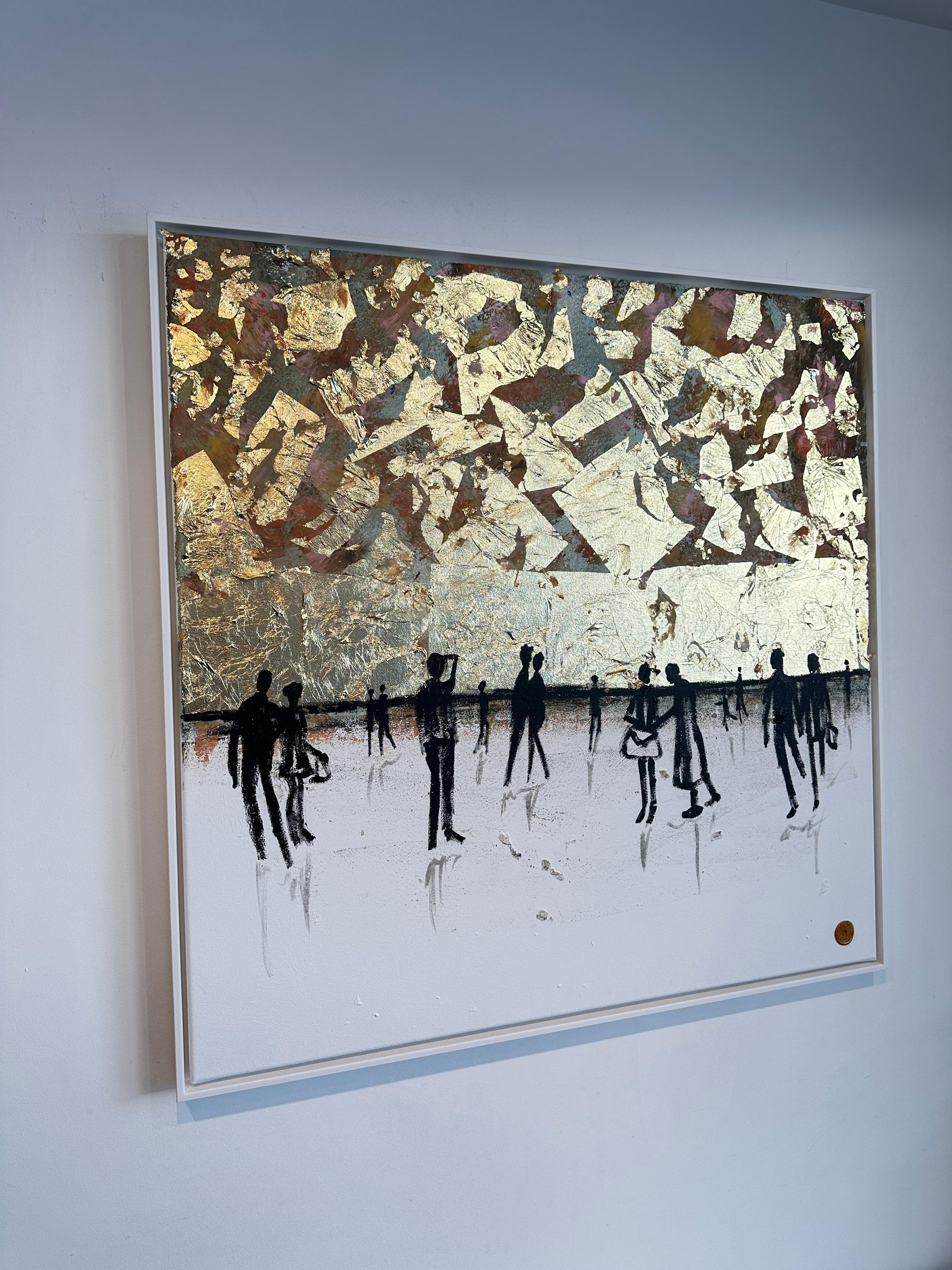 Contigo a mi lado -  Hoja de oro Cuadro familiar abstracto contemporáneo en venta 3