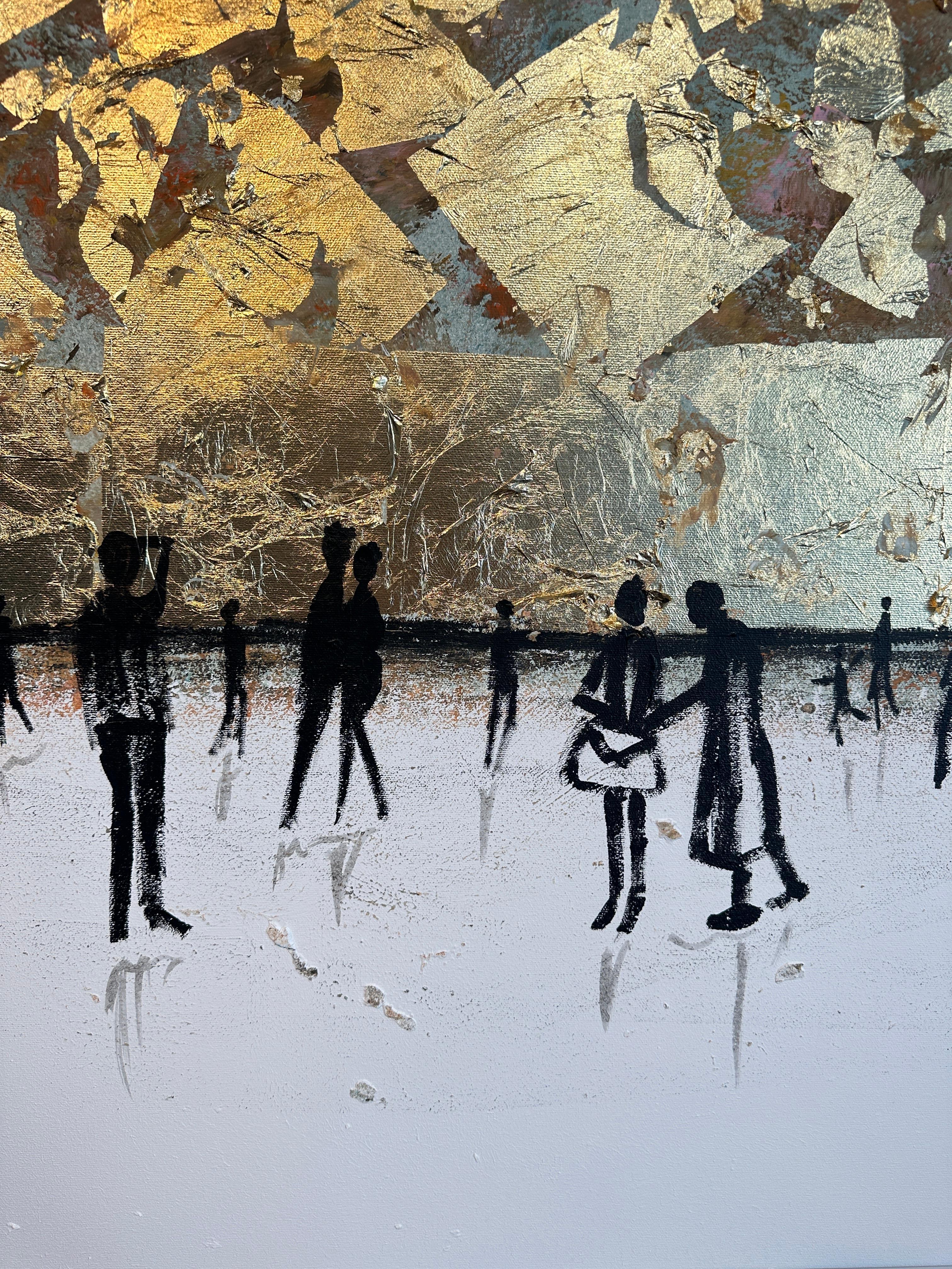 Contigo a mi lado -  Hoja de oro Cuadro familiar abstracto contemporáneo en venta 4