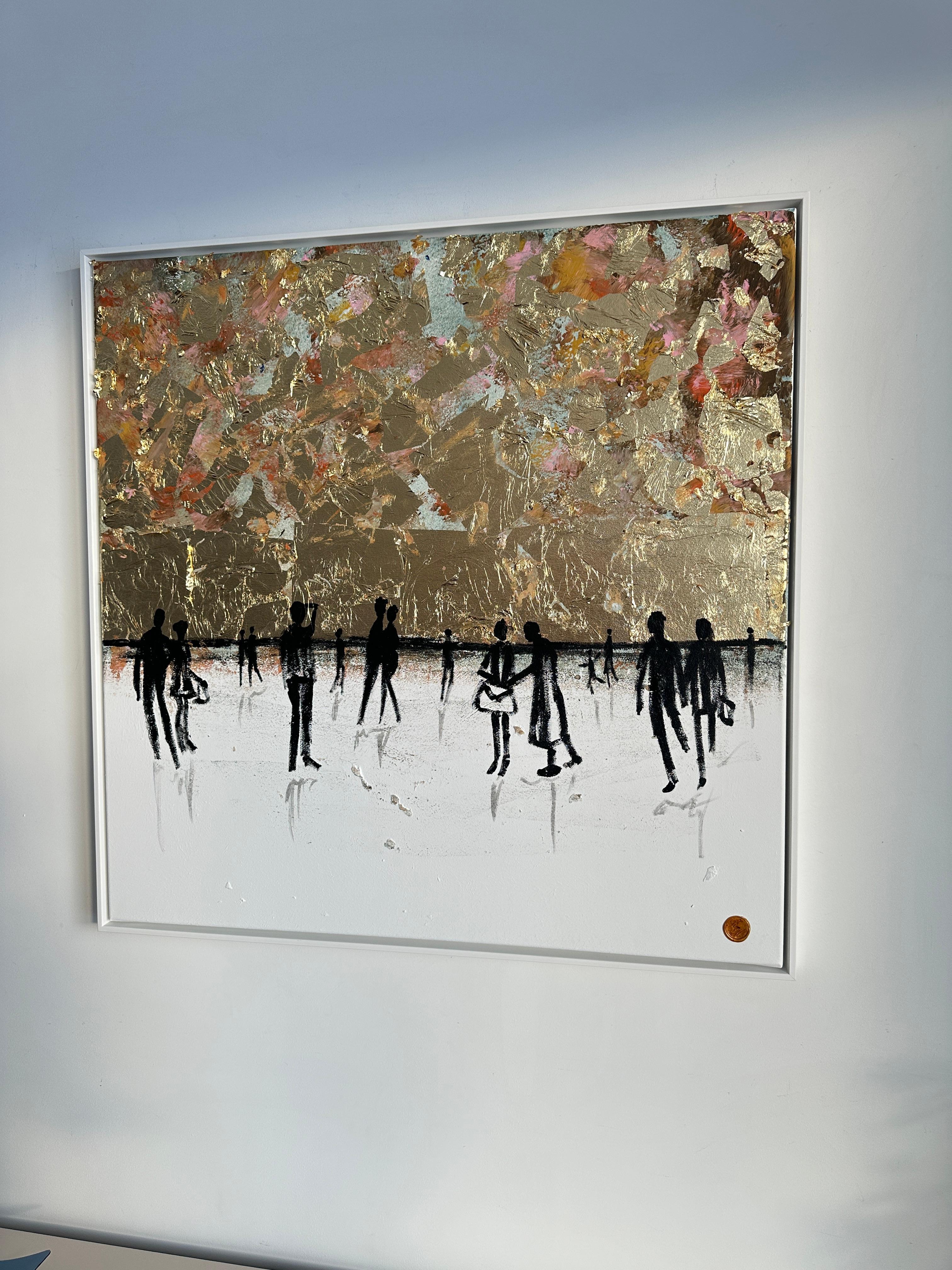 Contigo a mi lado -  Hoja de oro Cuadro familiar abstracto contemporáneo en venta 5