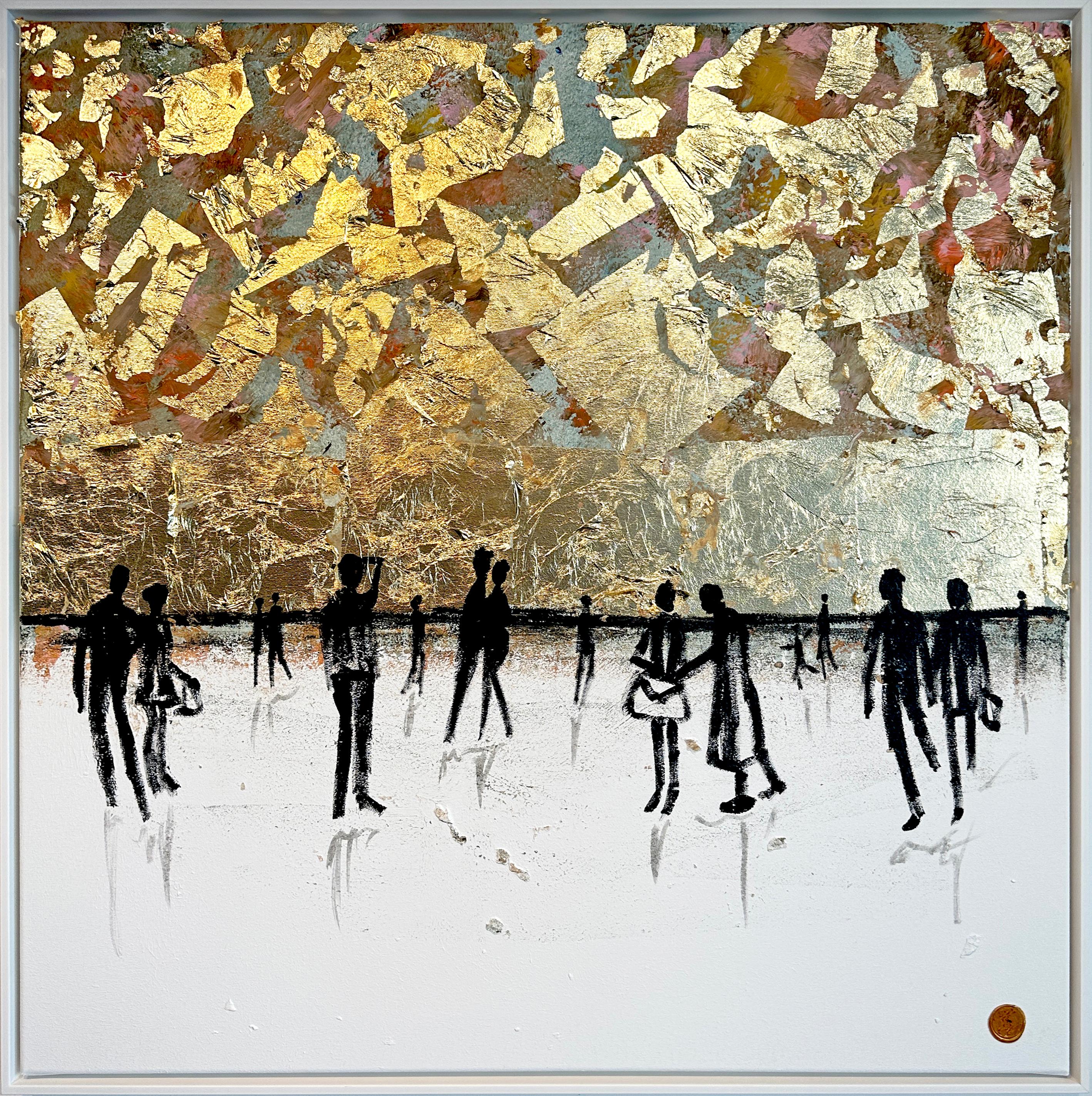 Abstract Painting de Katharina Hormel - Contigo a mi lado -  Hoja de oro Cuadro familiar abstracto contemporáneo