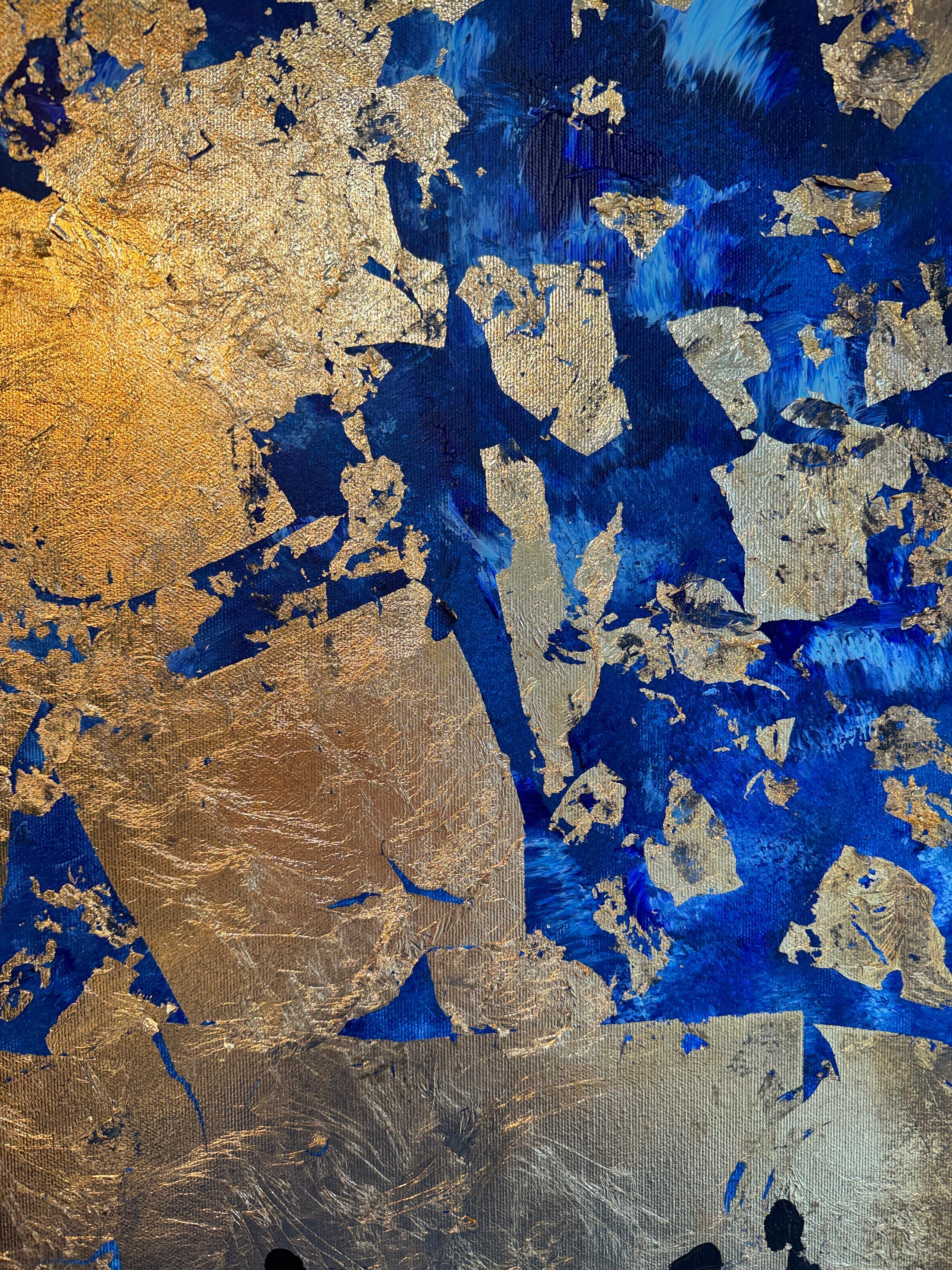 Eres mi familia - Cuadro abstracto contemporáneo en pan de oro en venta 8