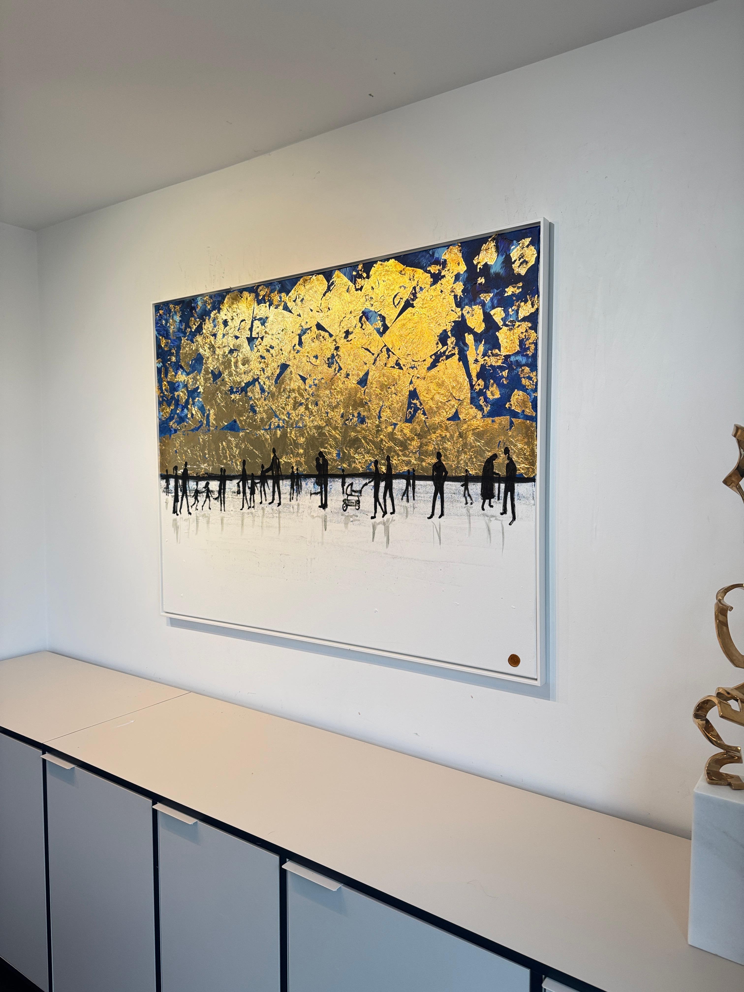 Eres mi familia - Cuadro abstracto contemporáneo en pan de oro en venta 9