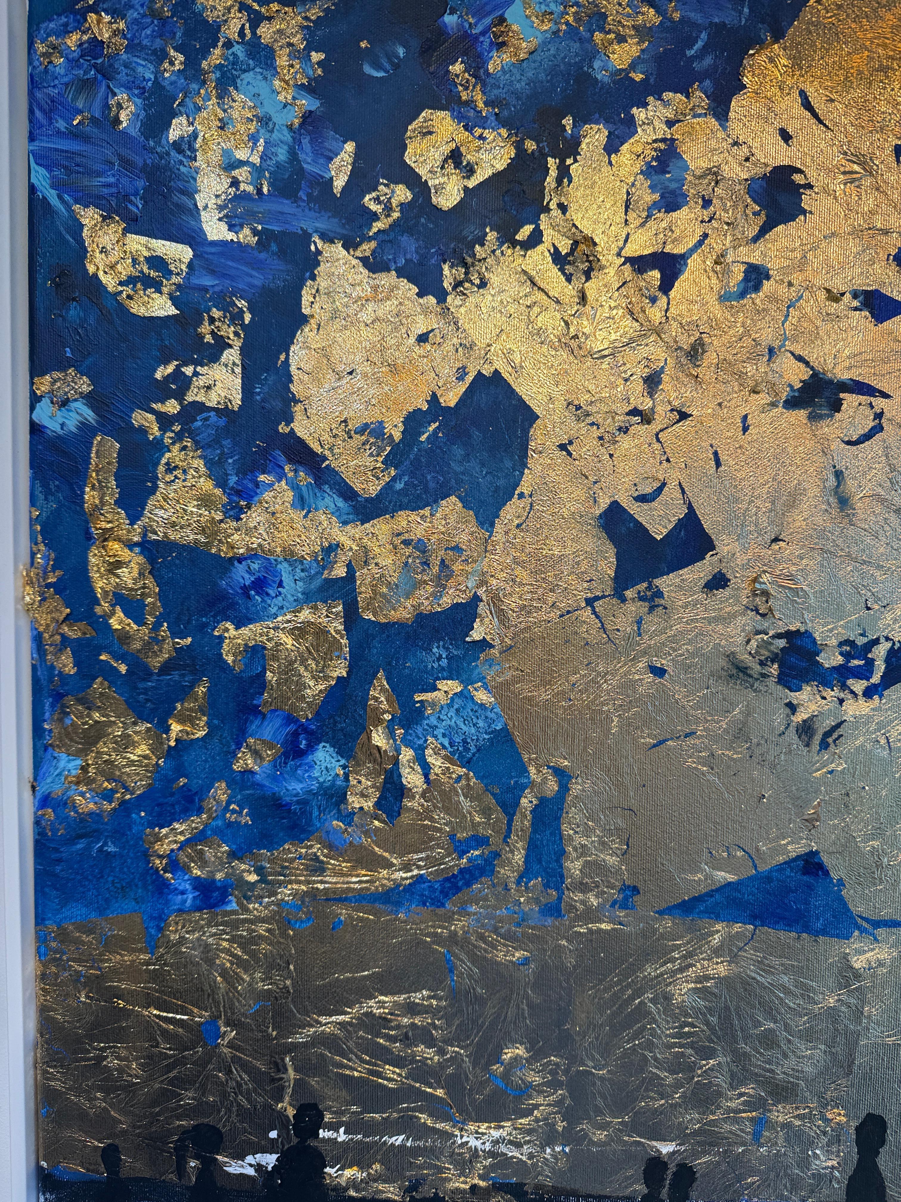 Eres mi familia - Cuadro abstracto contemporáneo en pan de oro en venta 10