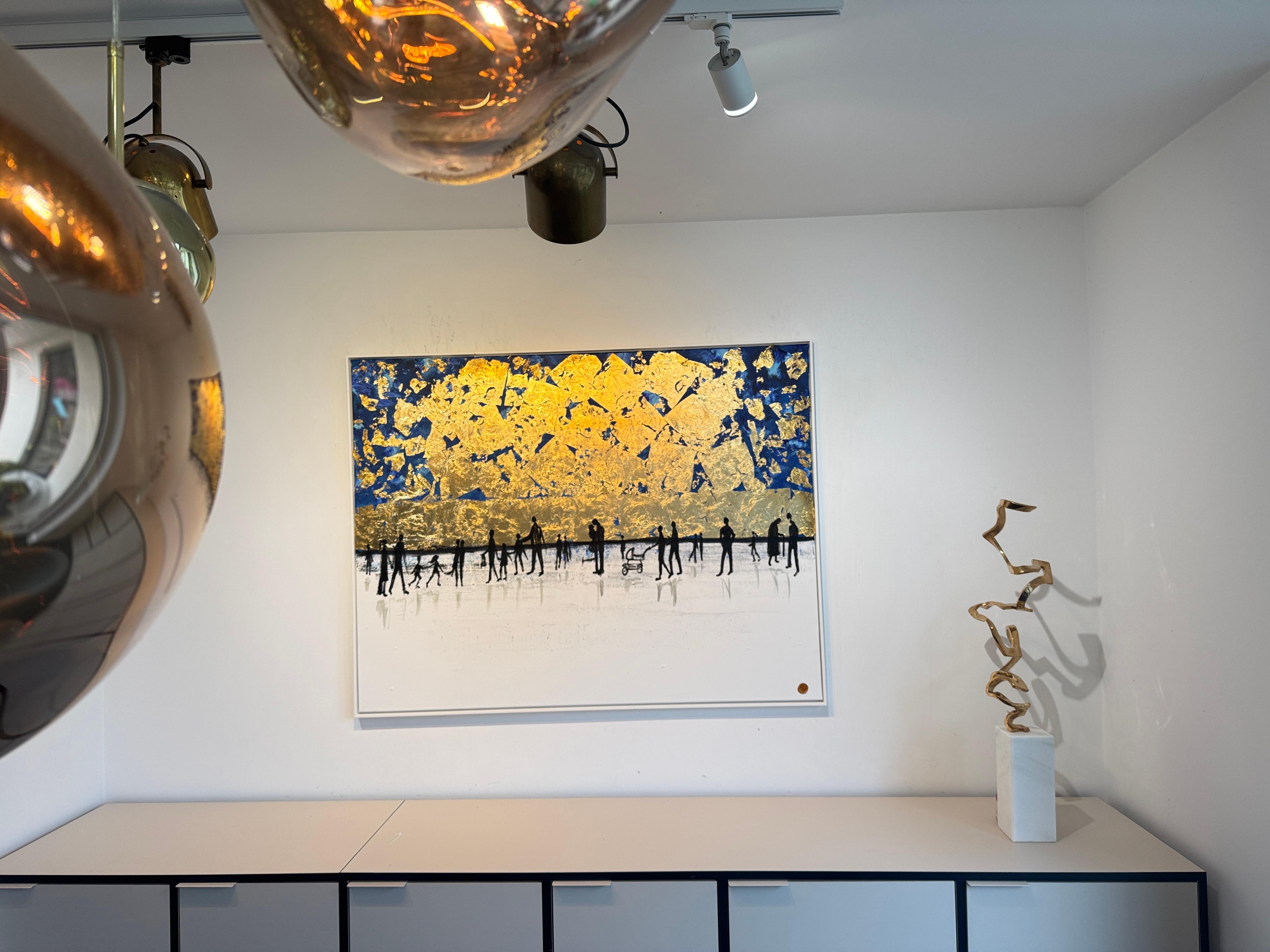 Eres mi familia - Cuadro abstracto contemporáneo en pan de oro en venta 11