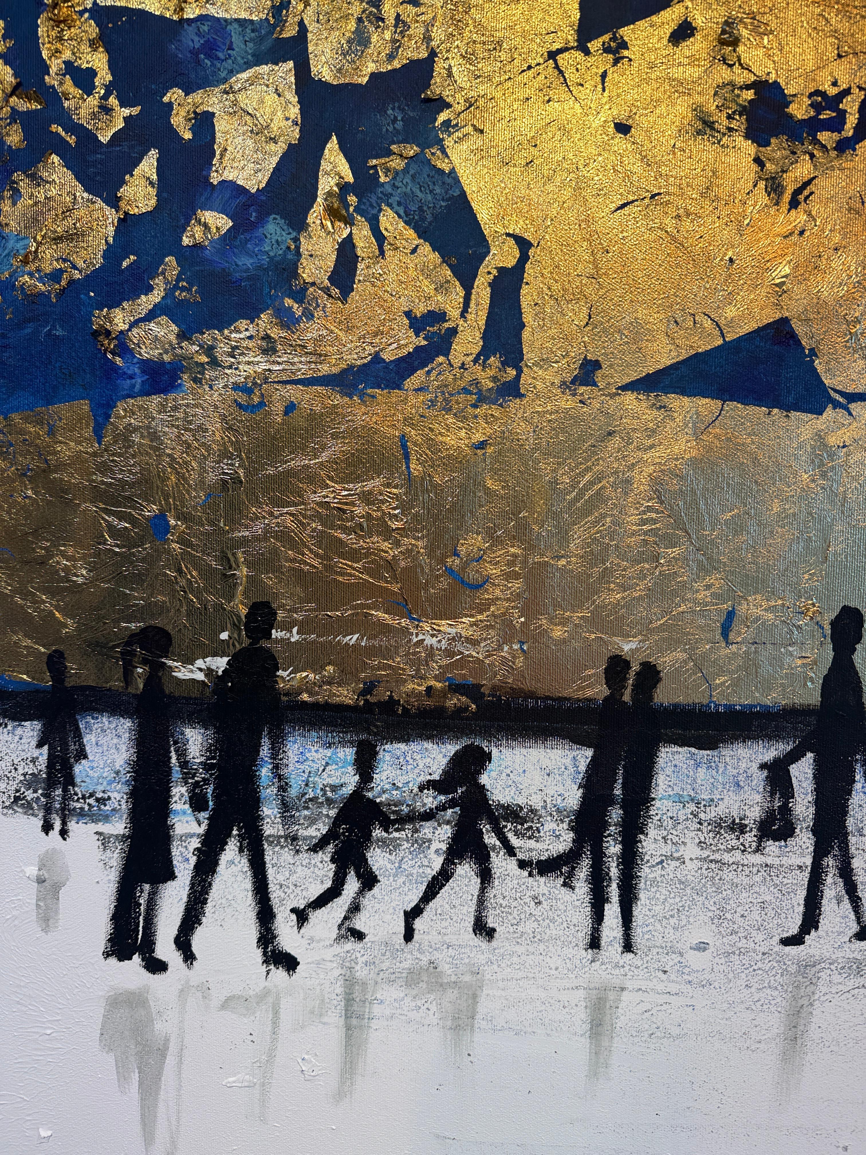 Eres mi familia - Cuadro abstracto contemporáneo en pan de oro en venta 13