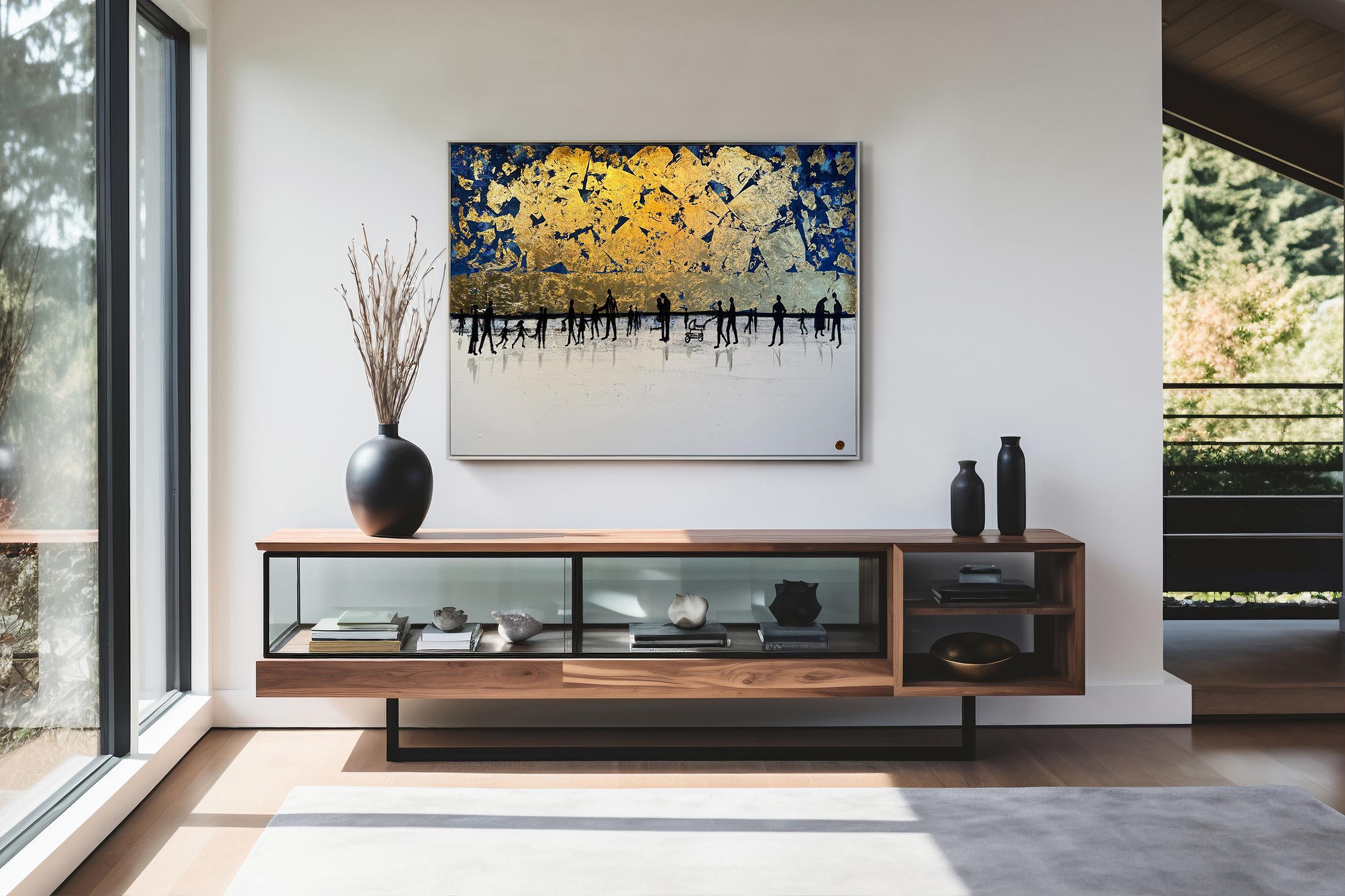 Eres mi familia - Cuadro abstracto contemporáneo en pan de oro en venta 1