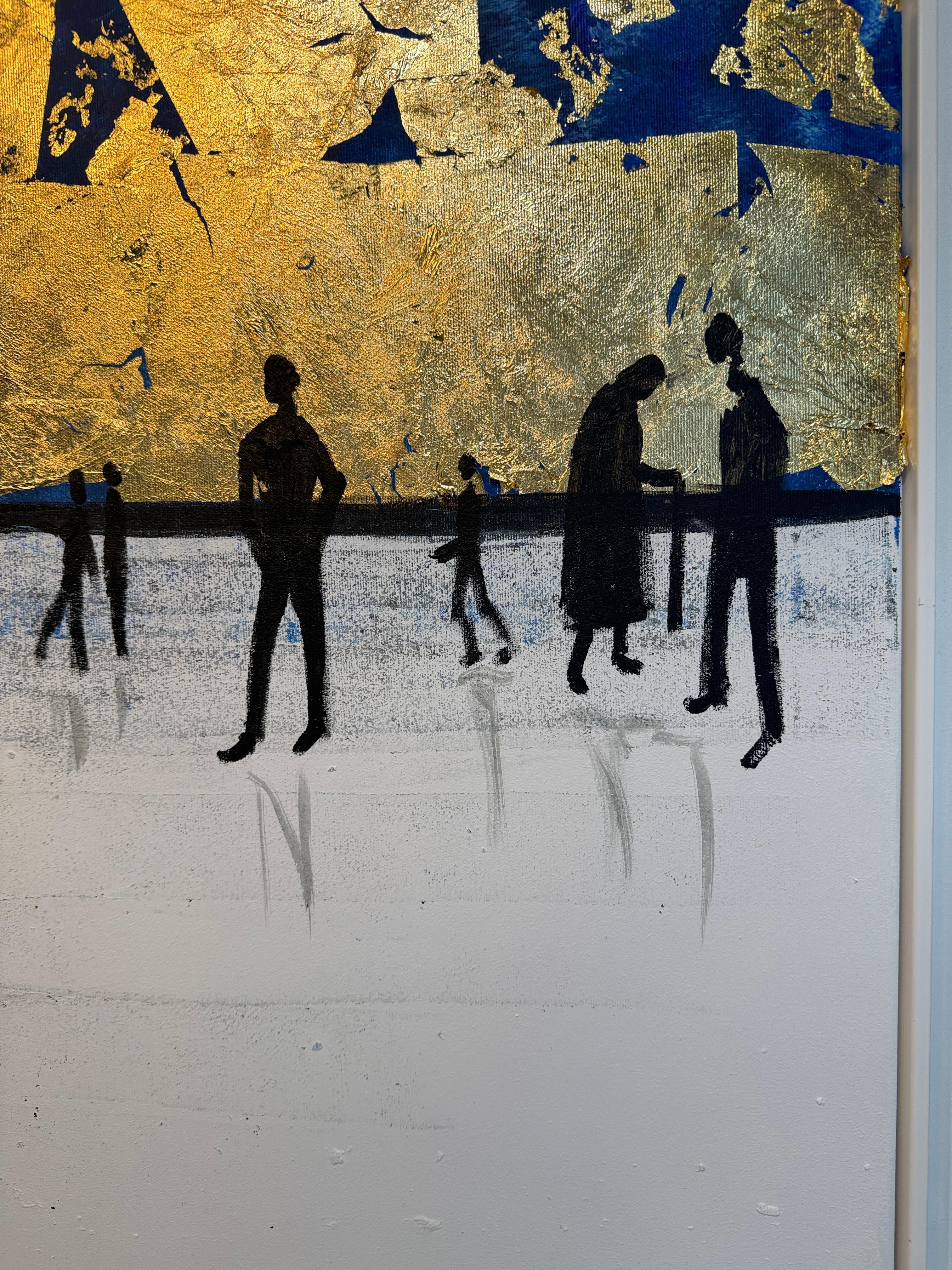 Eres mi familia - Cuadro abstracto contemporáneo en pan de oro en venta 4