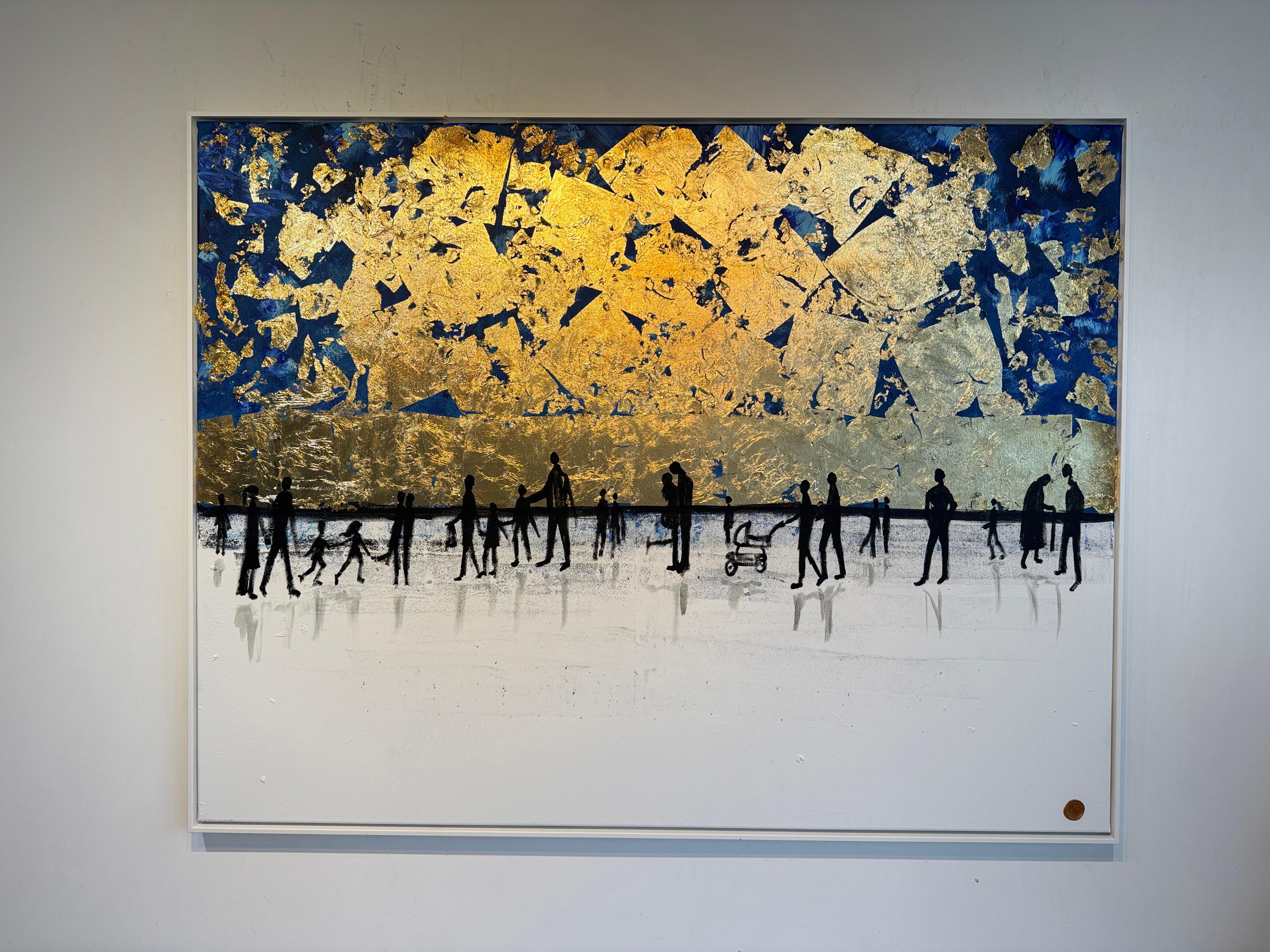 Eres mi familia - Cuadro abstracto contemporáneo en pan de oro en venta 5