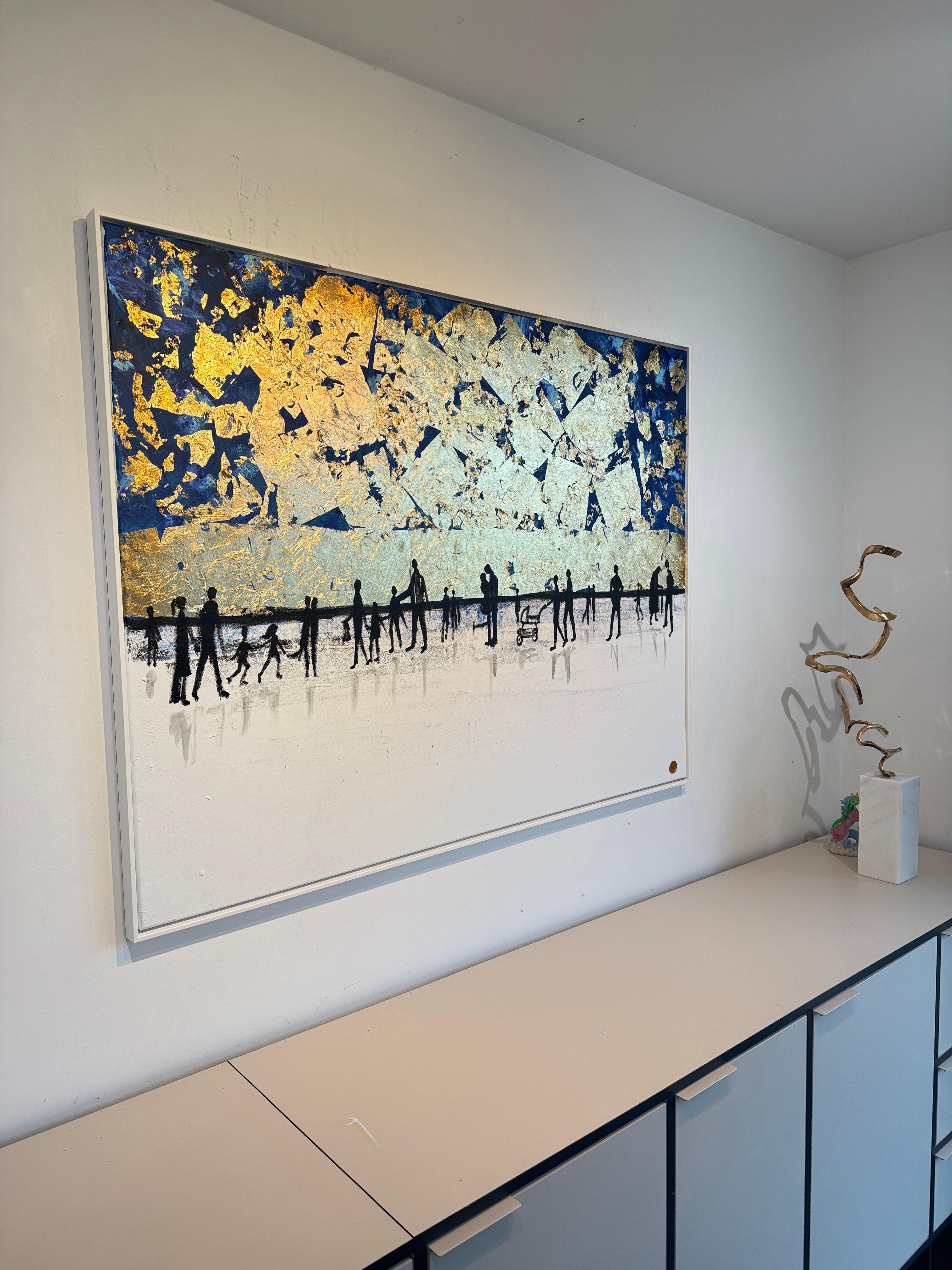 Eres mi familia - Cuadro abstracto contemporáneo en pan de oro en venta 6