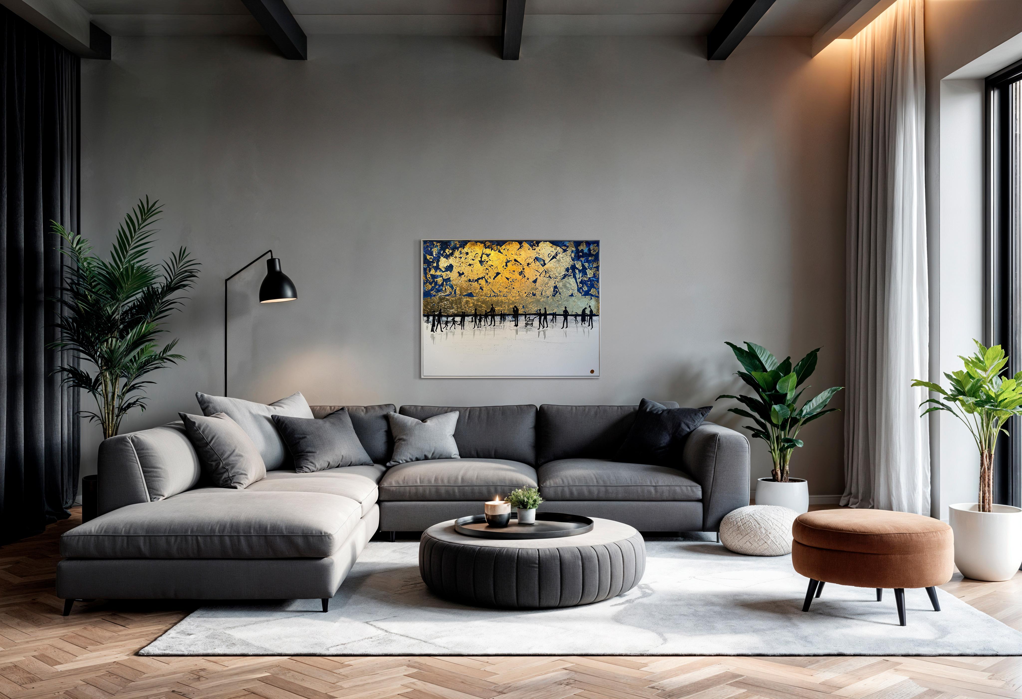 Eres mi familia - Cuadro abstracto contemporáneo en pan de oro en venta 7