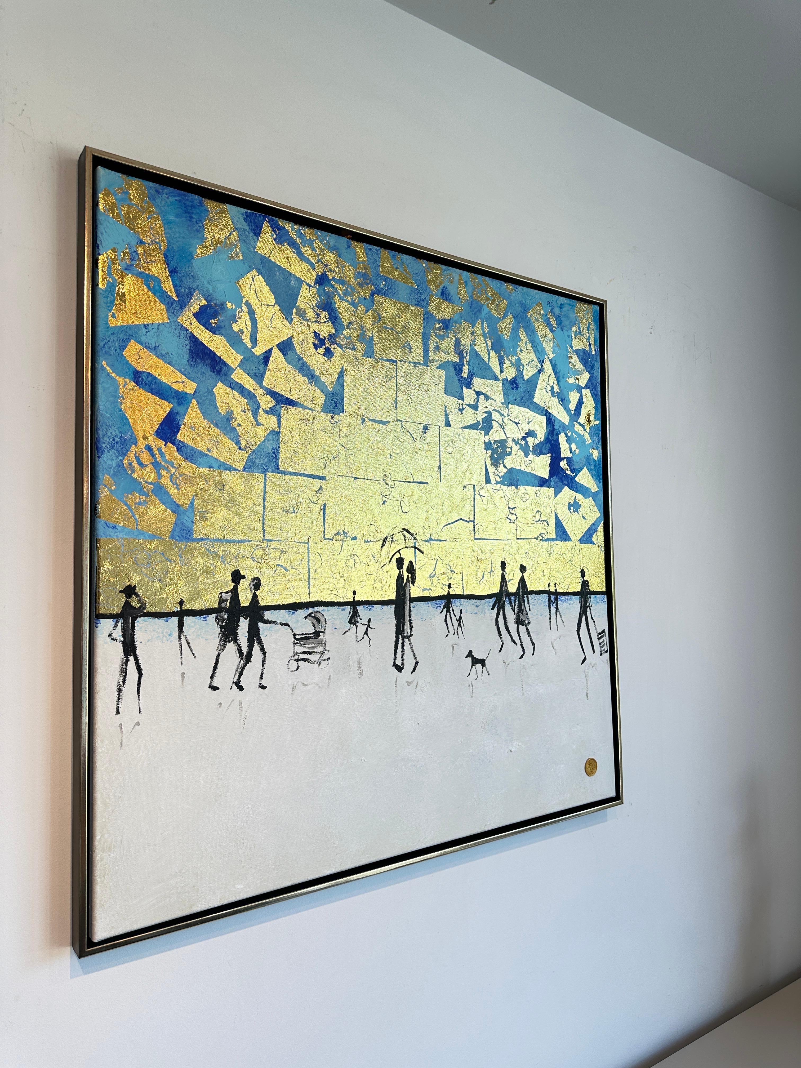 Tu es mon rayon de soleil -  Gold Leaf Peinture familiale abstraite contemporaine 6