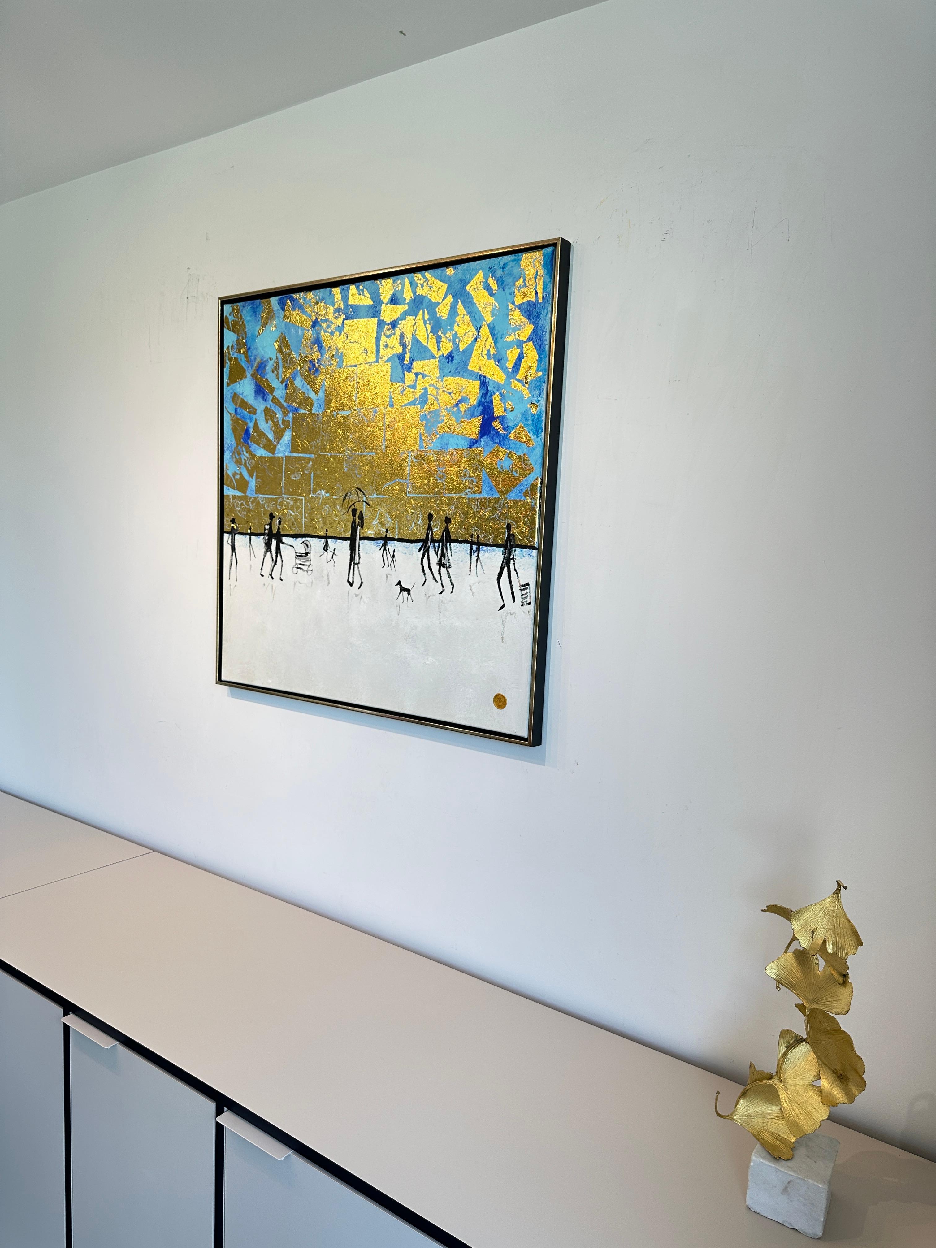 Tu es mon rayon de soleil -  Gold Leaf Peinture familiale abstraite contemporaine 9