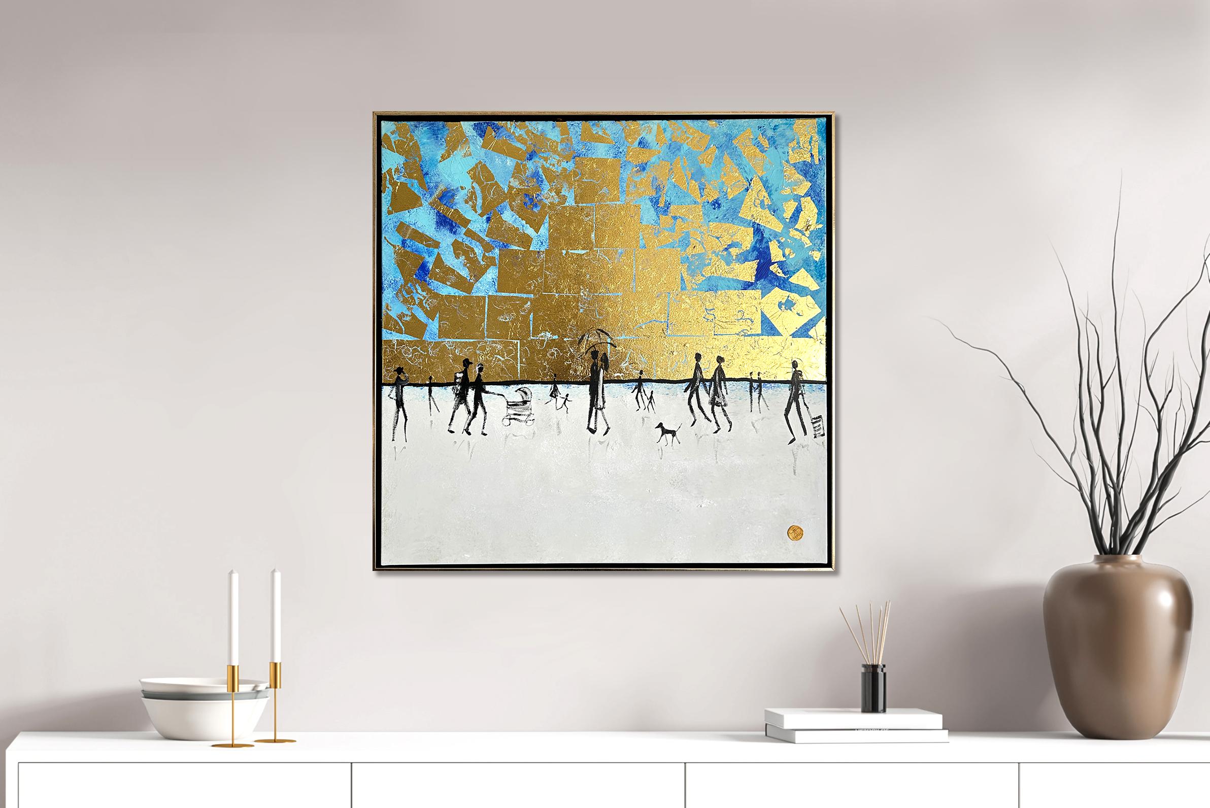 Tu es mon rayon de soleil -  Gold Leaf Peinture familiale abstraite contemporaine 10