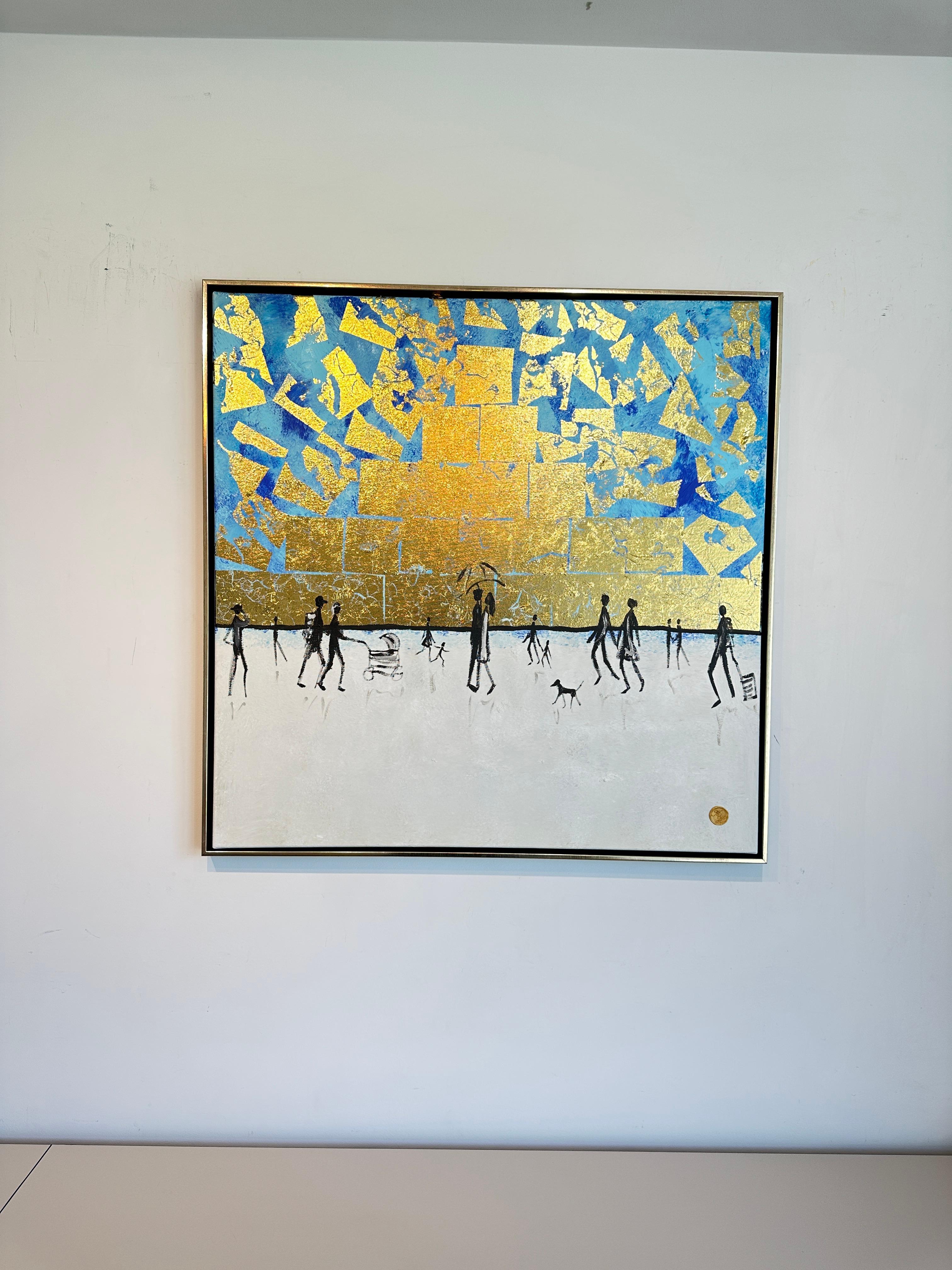 Tu es mon rayon de soleil -  Gold Leaf Peinture familiale abstraite contemporaine - Painting de Katharina Hormel