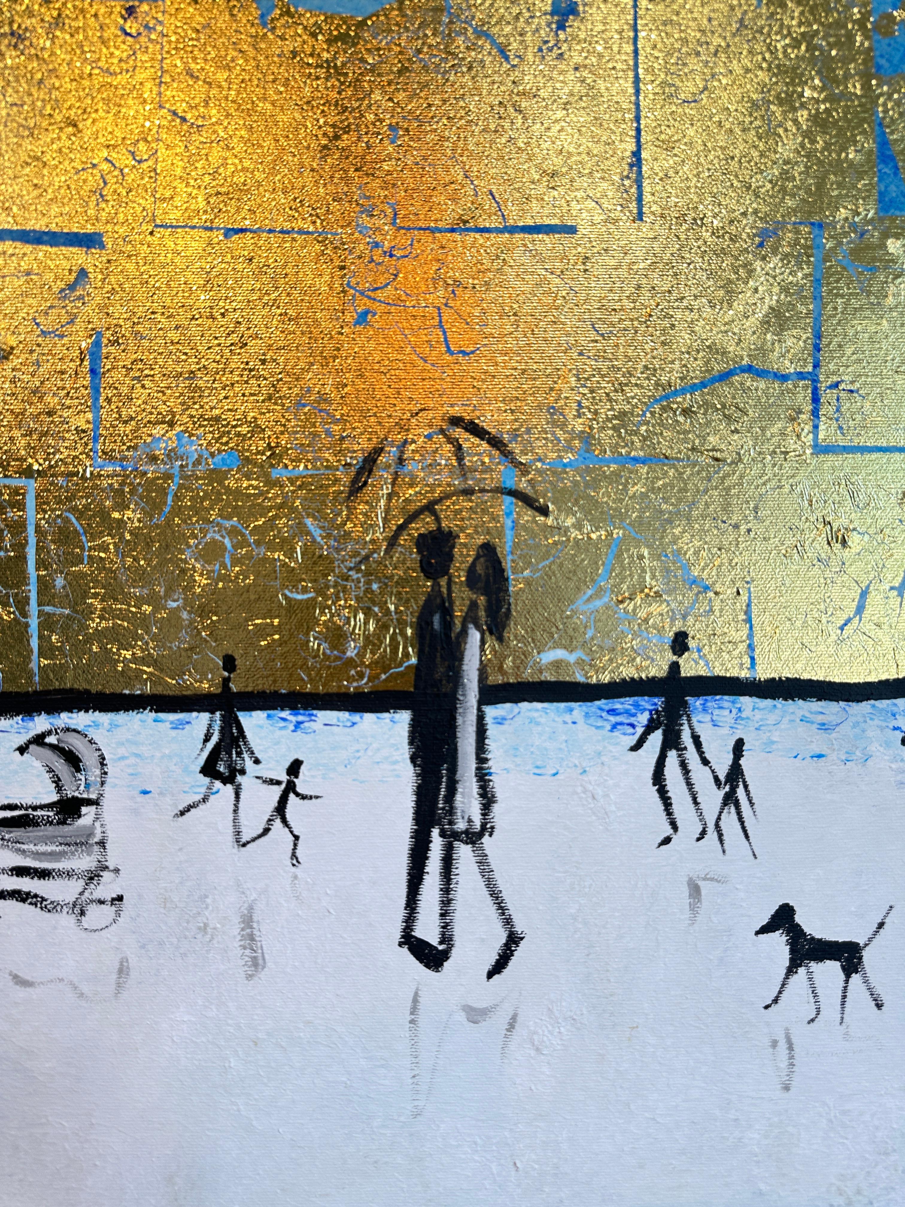 Tu es mon rayon de soleil -  Gold Leaf Peinture familiale abstraite contemporaine - Or Abstract Painting par Katharina Hormel