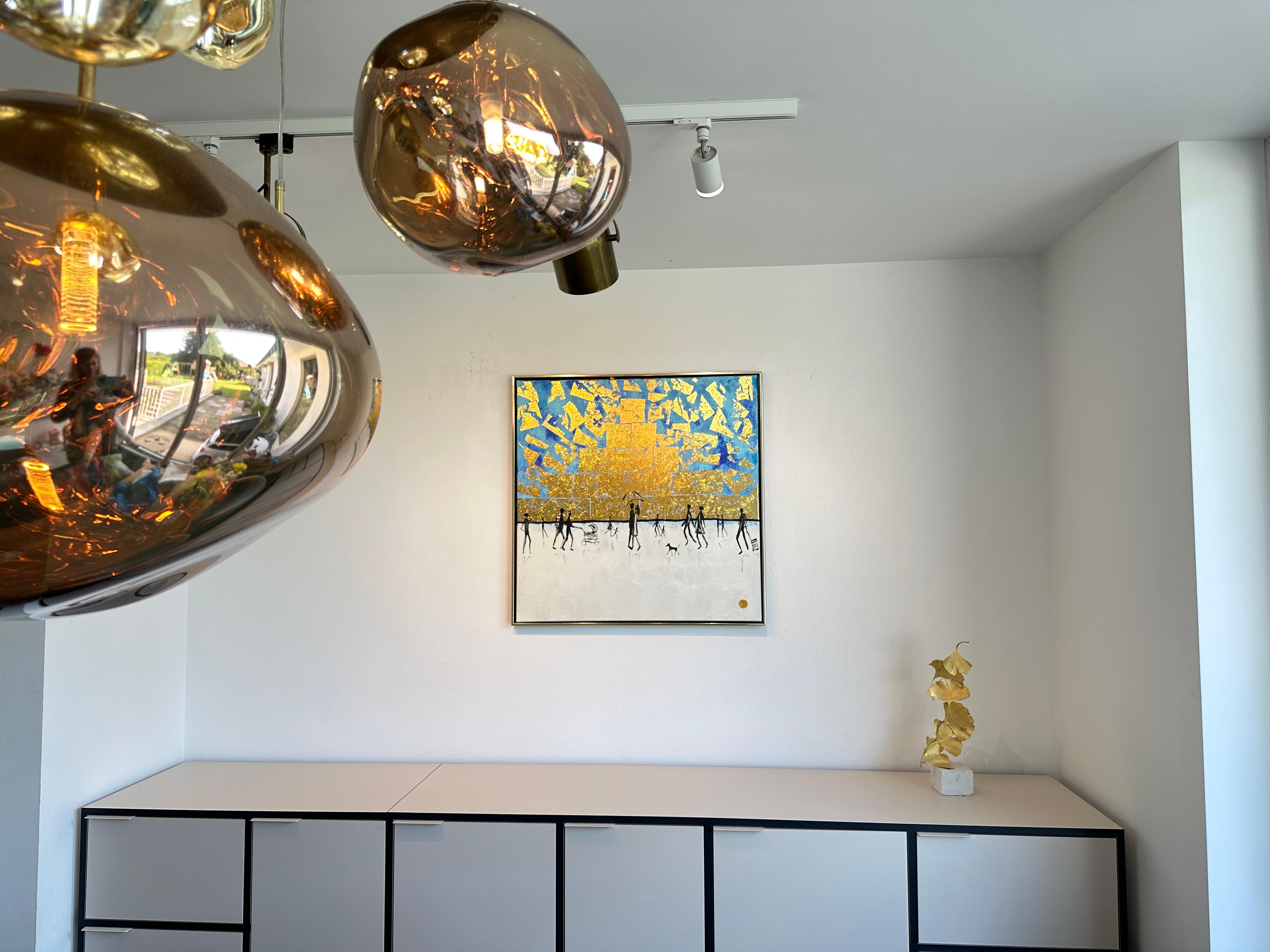 Tu es mon rayon de soleil -  Gold Leaf Peinture familiale abstraite contemporaine 1