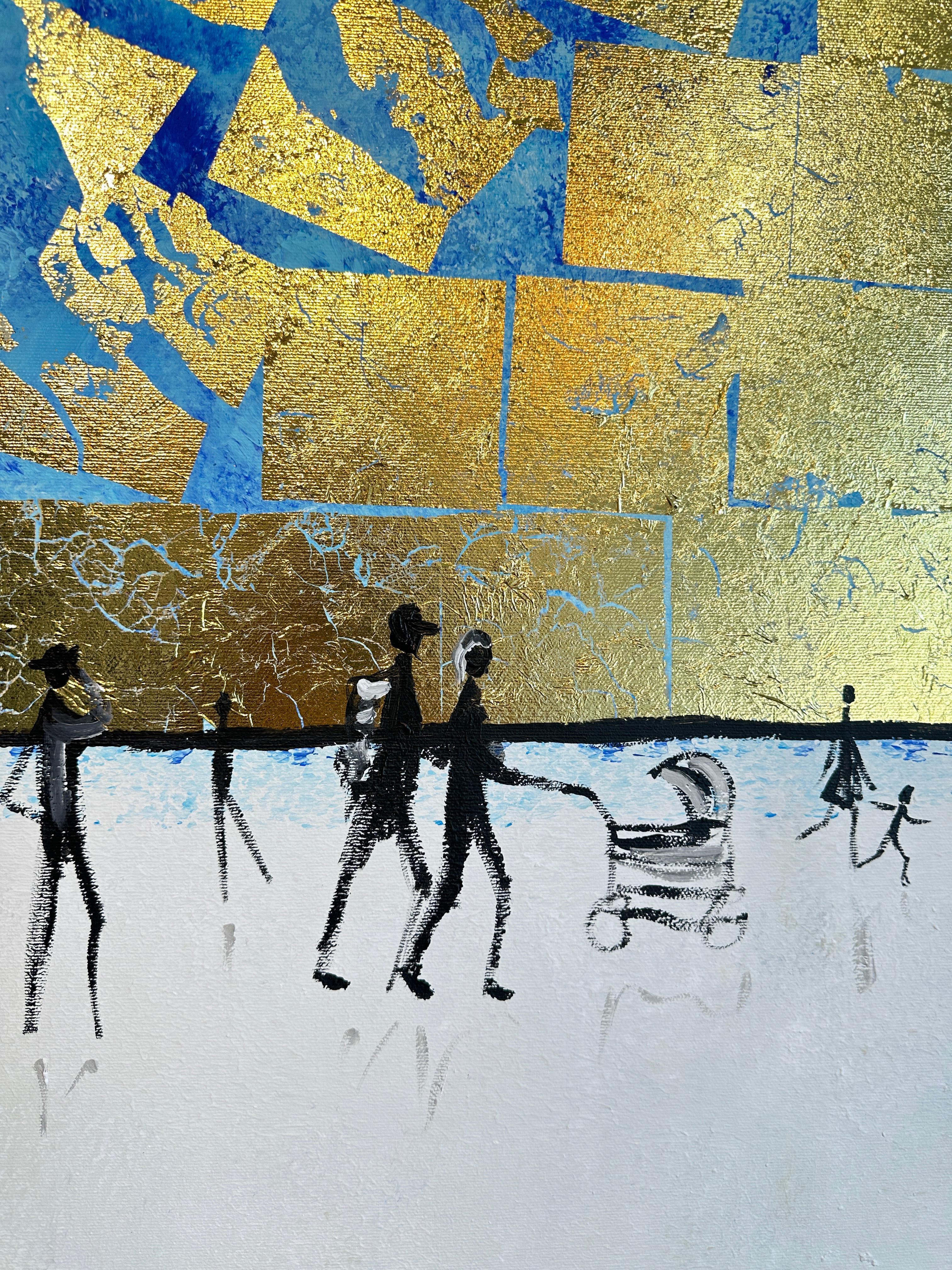 Tu es mon rayon de soleil -  Gold Leaf Peinture familiale abstraite contemporaine 2